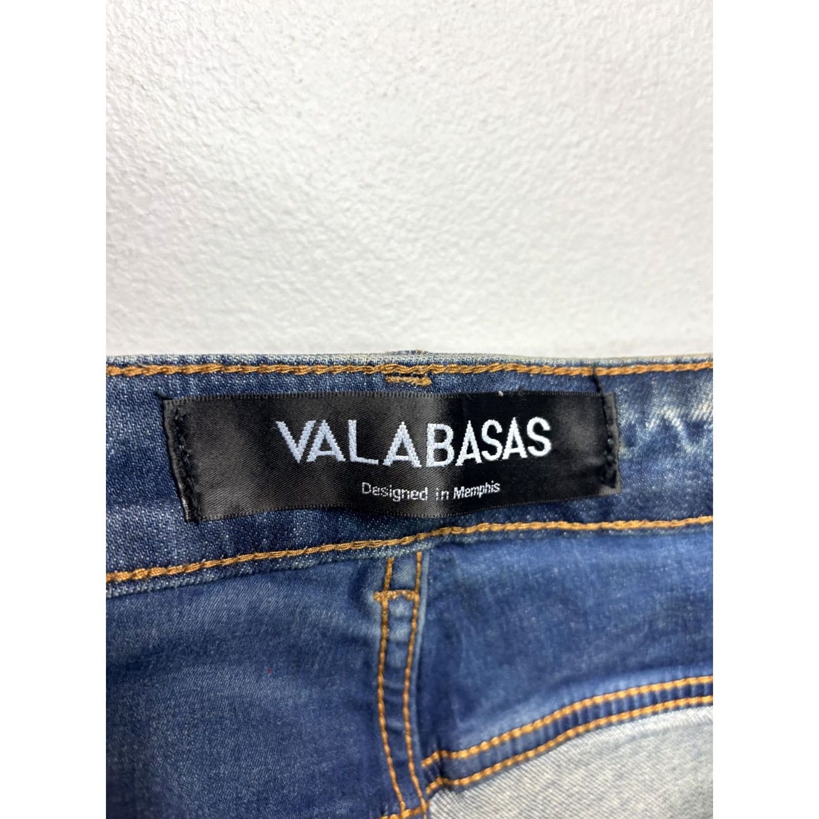 Denime VALABASAS Jeans Mens 32x32 Blue Medium Wash Distressed Skinny Stretch Denim Size US 32 / EU 48 - 7 Thumbnail