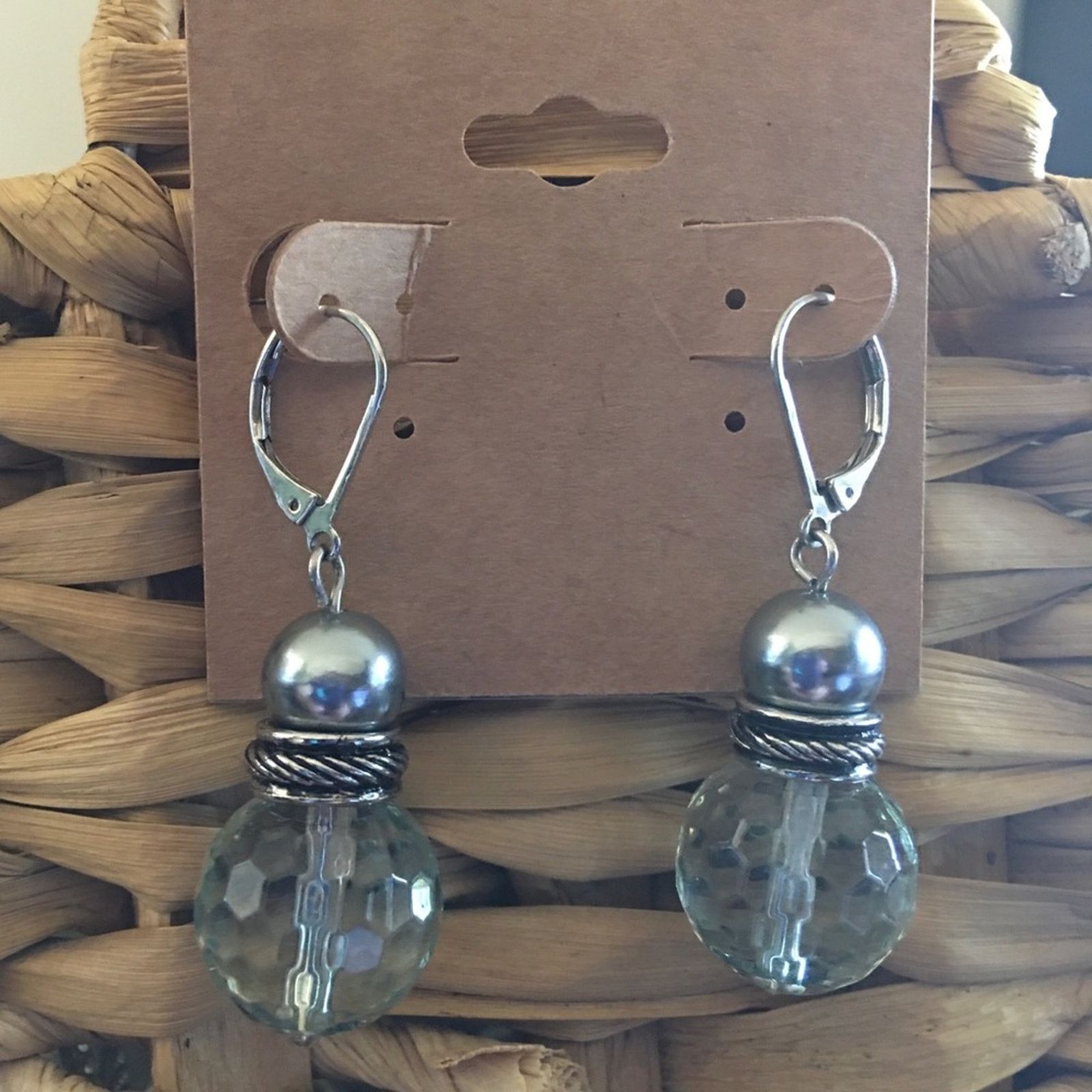 Jewelry Faceted light blue glass silver tone lever backs Size ONE SIZE - 1 Thumbnail