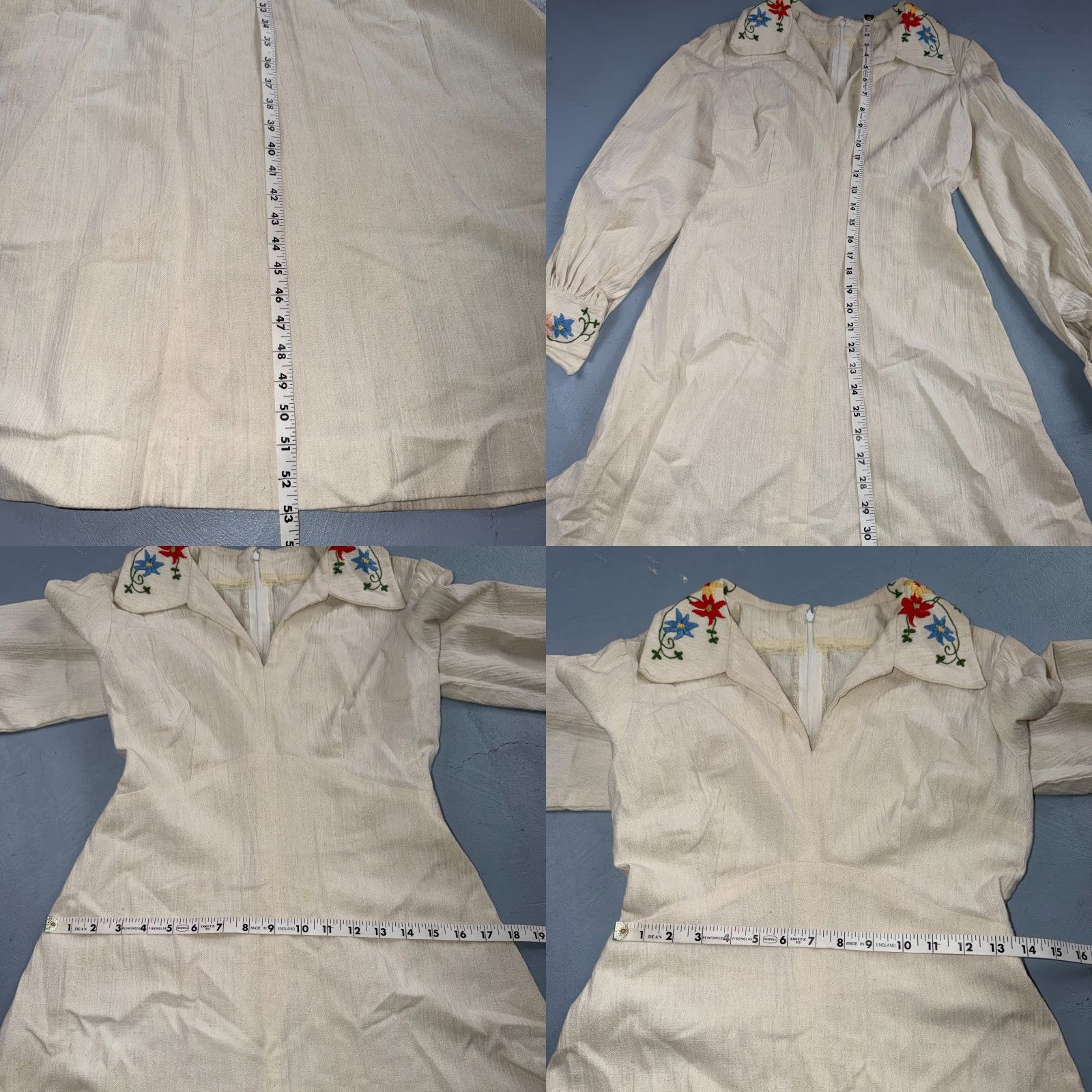 Vintage VTG 50s 60s White Long Sleeve Dress Summer Boho Hippy Rockabilly Flowers Shirt Size S/M Womens Size S / US 4 / IT 40 - 8 Thumbnail