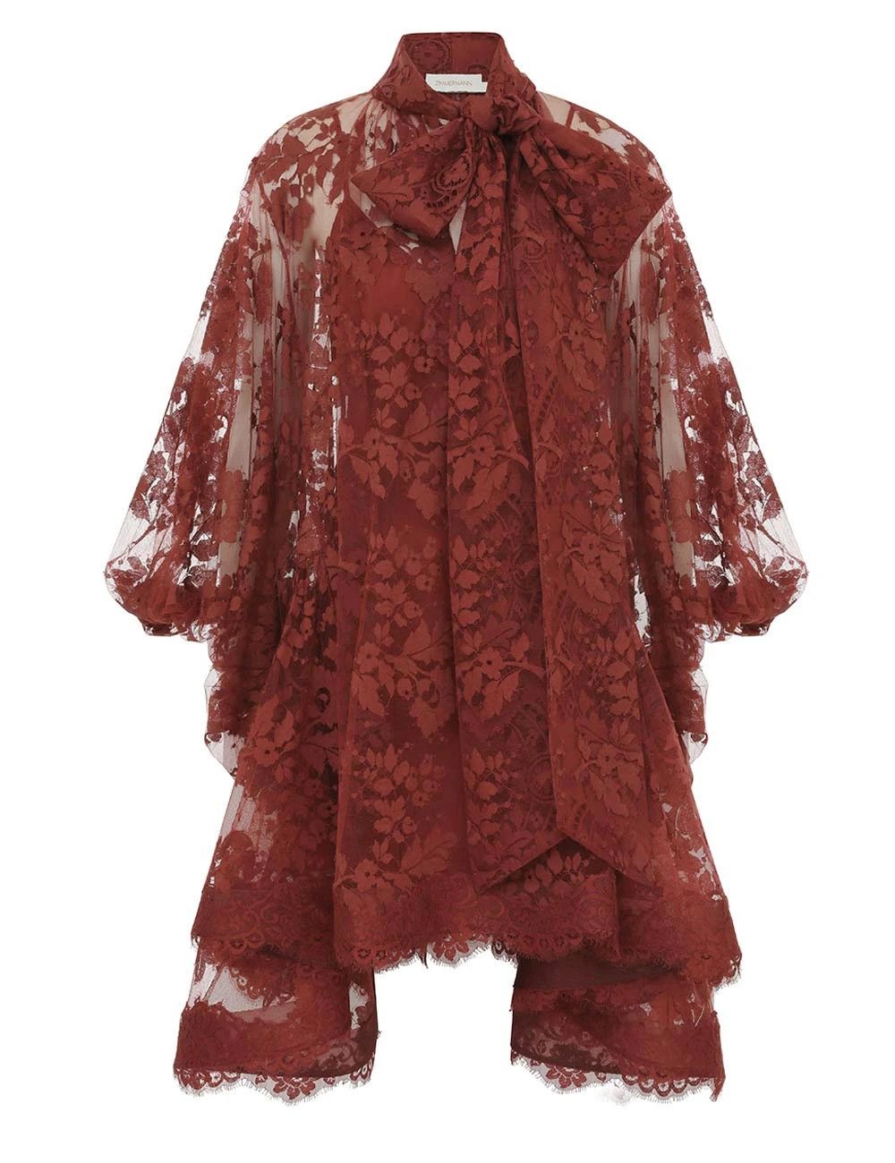 oc11z0725 Illustration Lace Mini Dress in Red