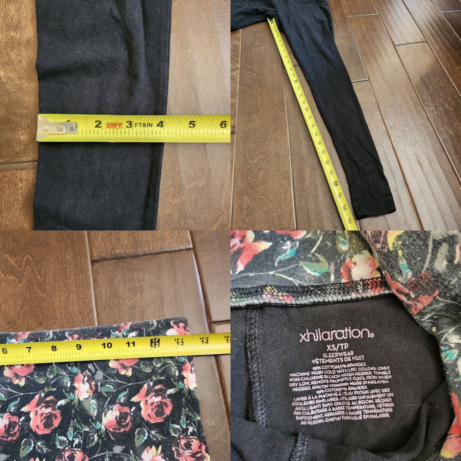 Vintage Xhilaration Women's Junior Floral Black Leggings XS - 27in Inseam, Cotton Spandex, Machine Washable, Yoga, Casual, Travel, Teens/MINOR STAINS Size 26" / US 2 / IT 38 - 8 Thumbnail