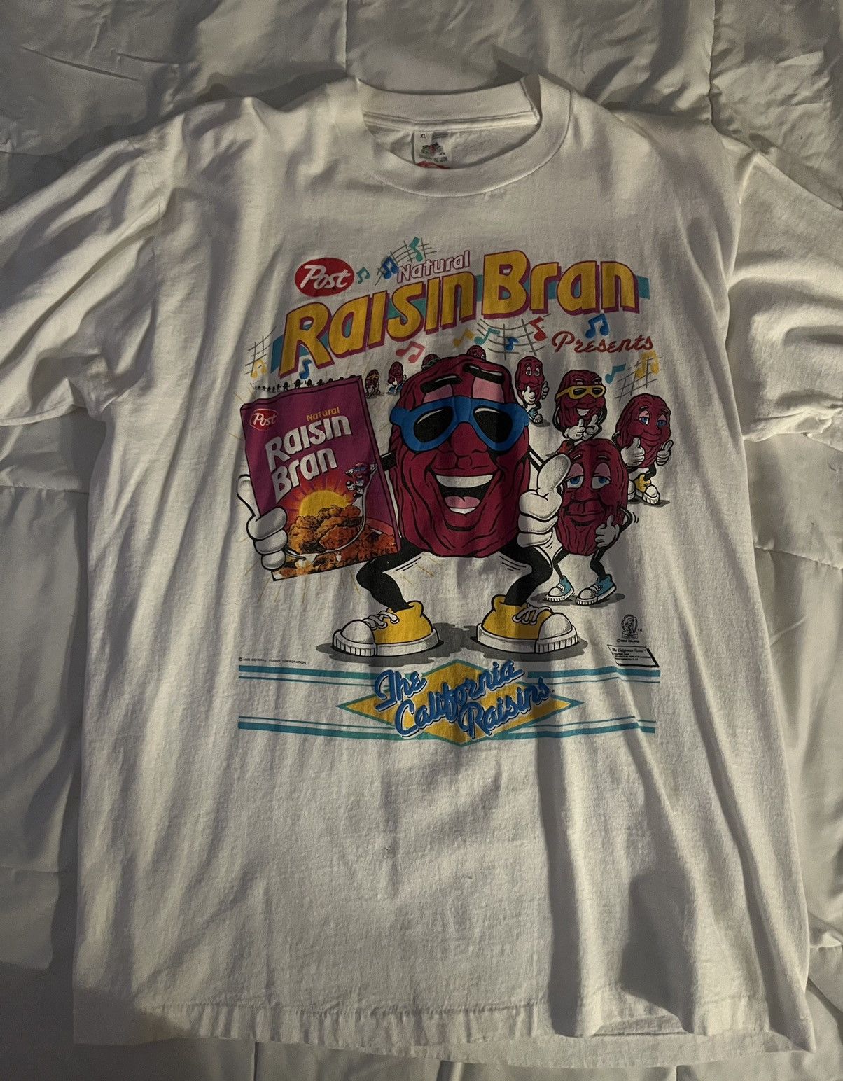 1988 California Raisins Puff Print Tee Size XL Raisin Bran