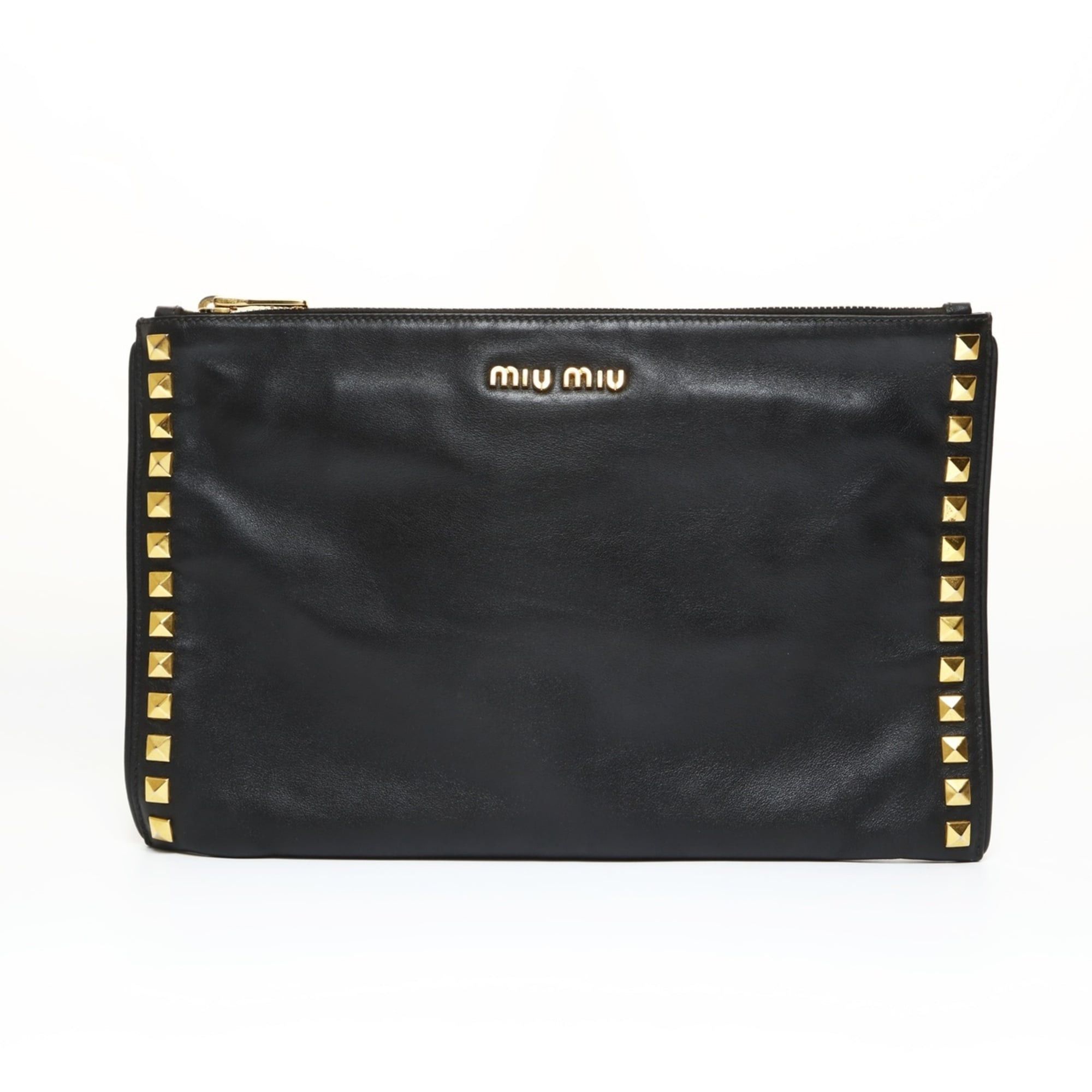 Miu Miu Miu Miu Miu Studded Leather Clutch Bag, Black Size ONE SIZE - 1 Thumbnail