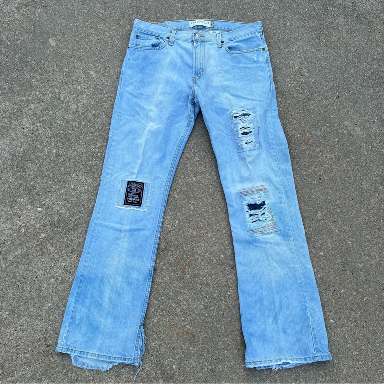 Levi's Levi’s 527 Low Boot Cut Jeans upcycle patch art Jack Daniels Size US 34 / EU 50 - 1 Thumbnail