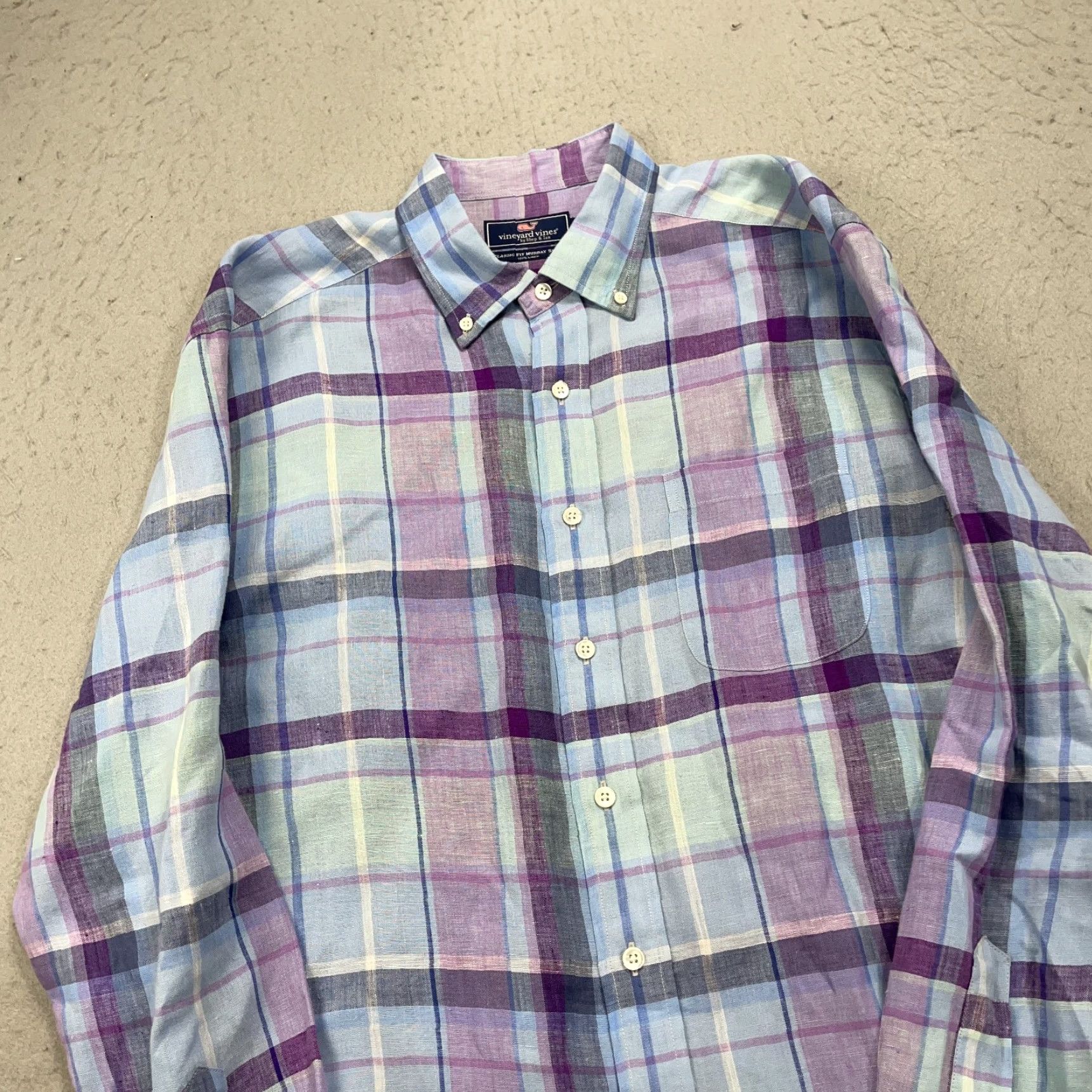 Vineyard Vines Vineyard Vines Shirt Mens Large Blue Purple Classic Fit Murray 100% Linen Whale Size US L / EU 52-54 / 3 - 3 Thumbnail