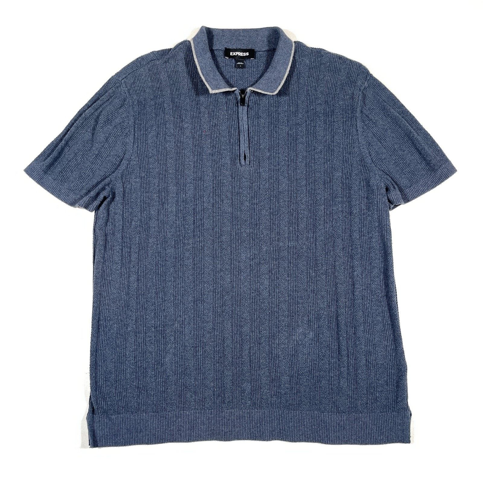 Express Express blue contrast texture knit quarter zip sweater shirt Size US L / EU 52-54 / 3 - 1 Thumbnail