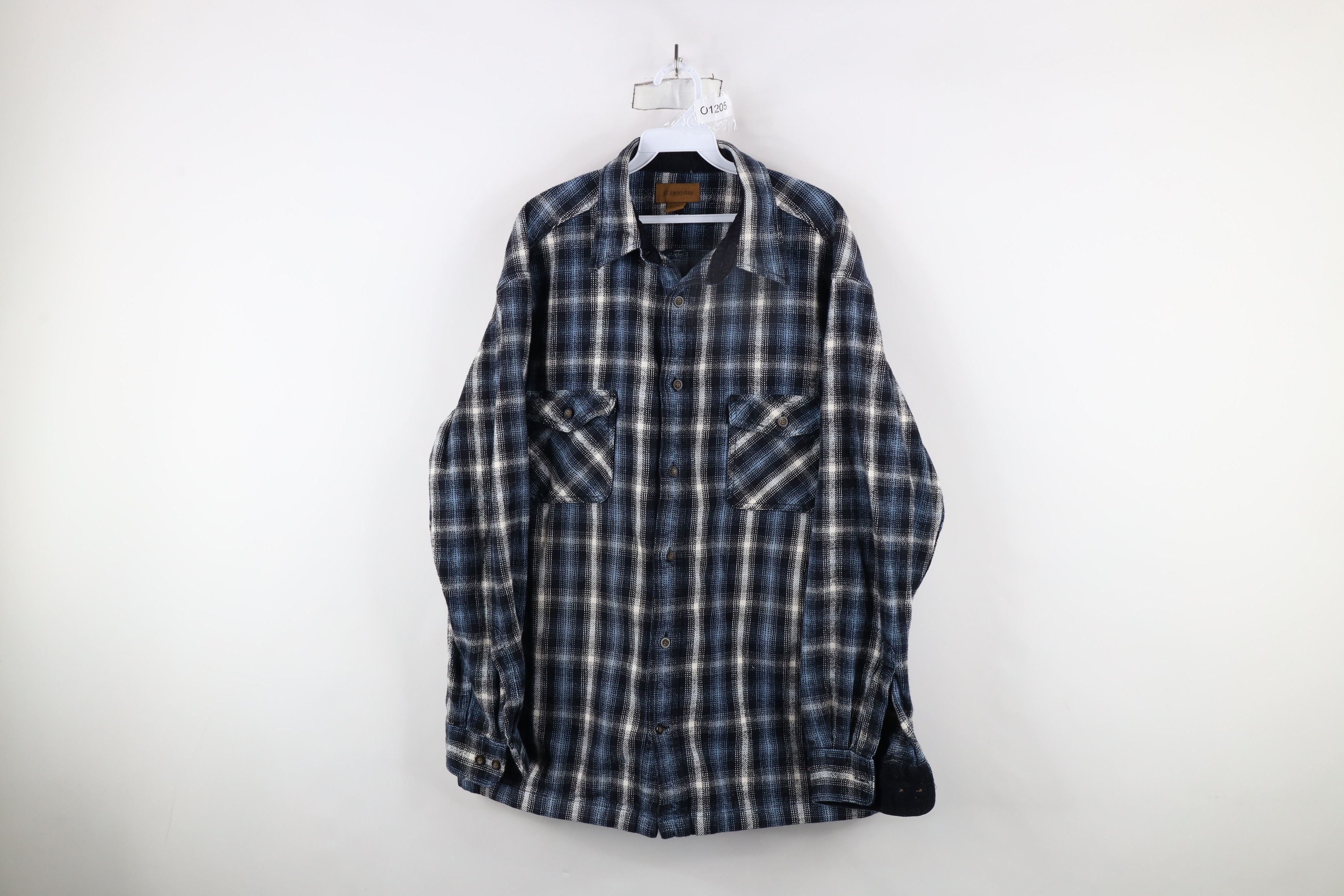 Vintage Vintage 90s Streetwear Heavyweight Flannel Button Shirt Blue Size US XL / EU 56 / 4 - 1 Thumbnail