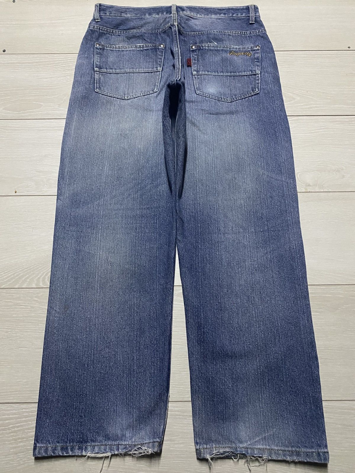 Japanese Brand Vintage Rapidly Embroidery Logo Faded Wash Taperred Leg Jean Size US 33 - 2 Thumbnail