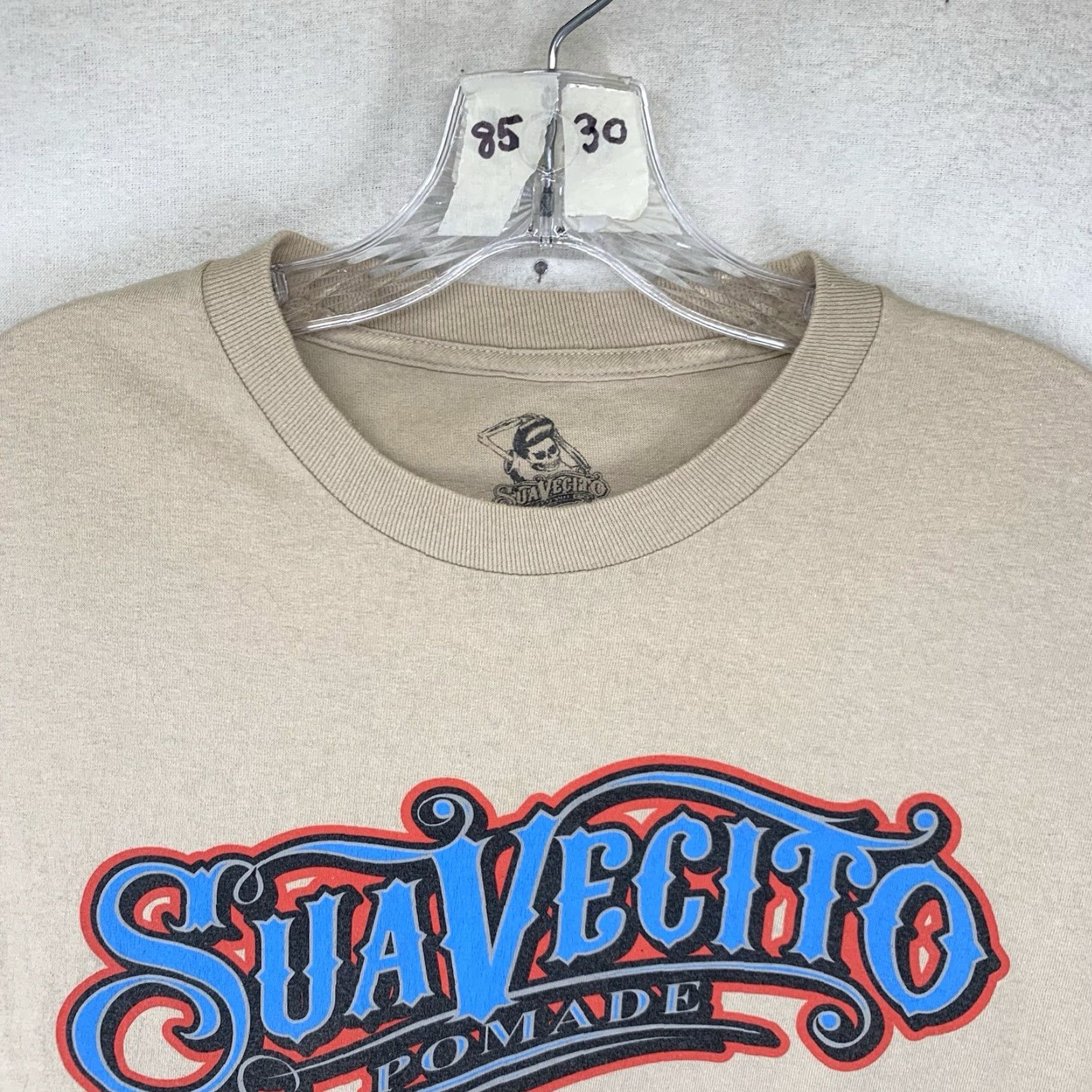 Doublet Suavecito Men's T-Shirt Large Beige Graphic Print Logo Double Side All Seasons Crew Neck Size US L / EU 52-54 / 3 - 6 Thumbnail