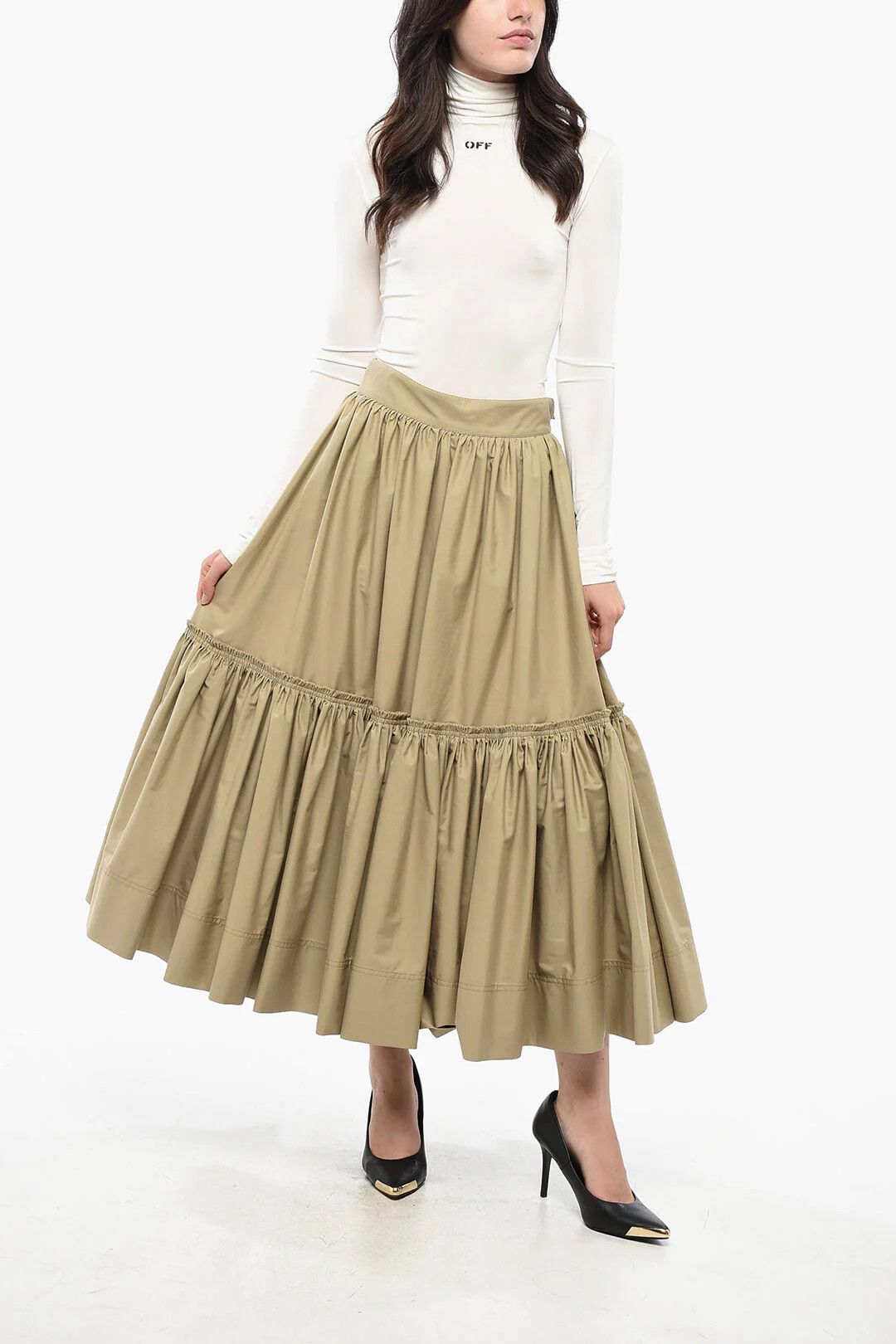 Dior og1mm0326 Cotton Poplin Maxi Skirt in Beige Size 30" / US 8 / IT 44 - 4 Thumbnail