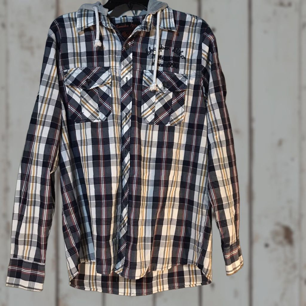 BLUE/GREY ファッション XWORE TARTAN BLUE PLAID ZIP HOODIE M
