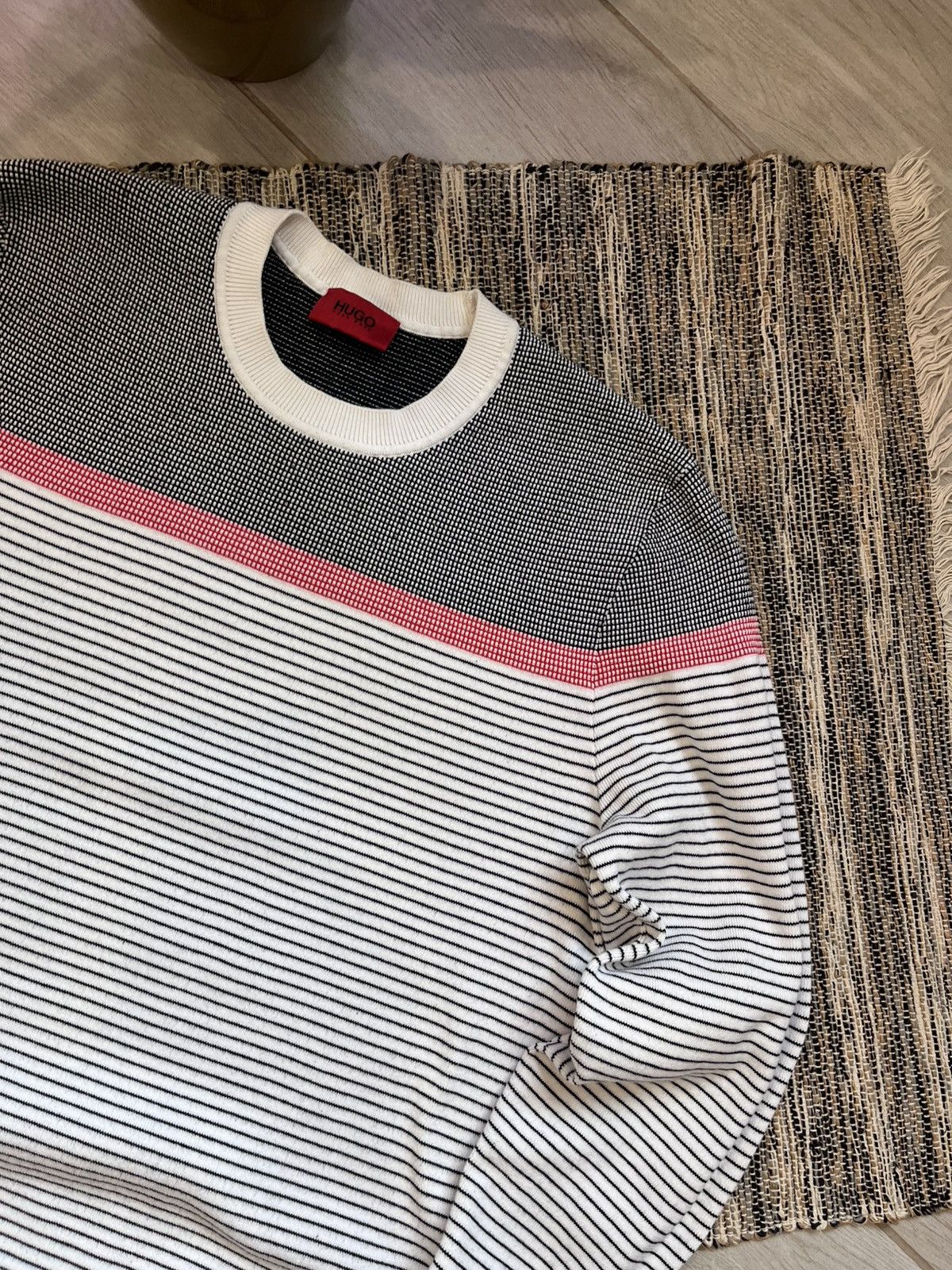 Designer × Hugo Luxury Hugo Sweater White Stripes Sweatshirt Hype Logo Y2K Size US L / EU 52-54 / 3 - 5 Thumbnail