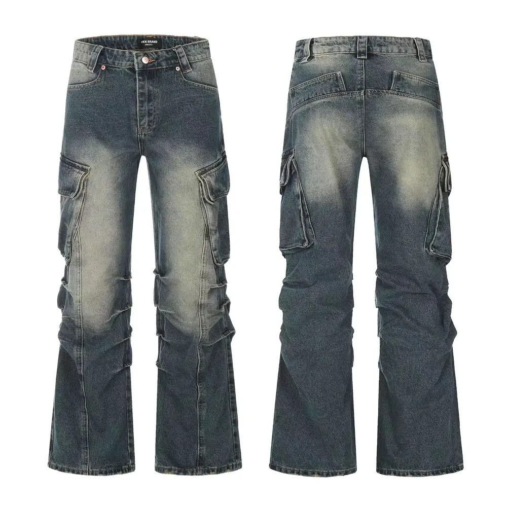Japanese Brand × Jean Vintage street multi-pocket flared jeans Size US 33 - 2 Thumbnail