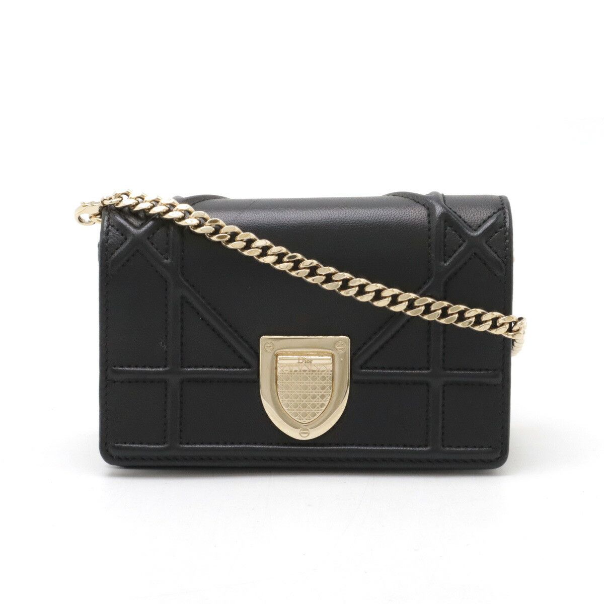 Dior Christian Dior Leather Diorama Mini 2Way Chain Shoulder Bag Leather Shoulder Bag in Black, Women's