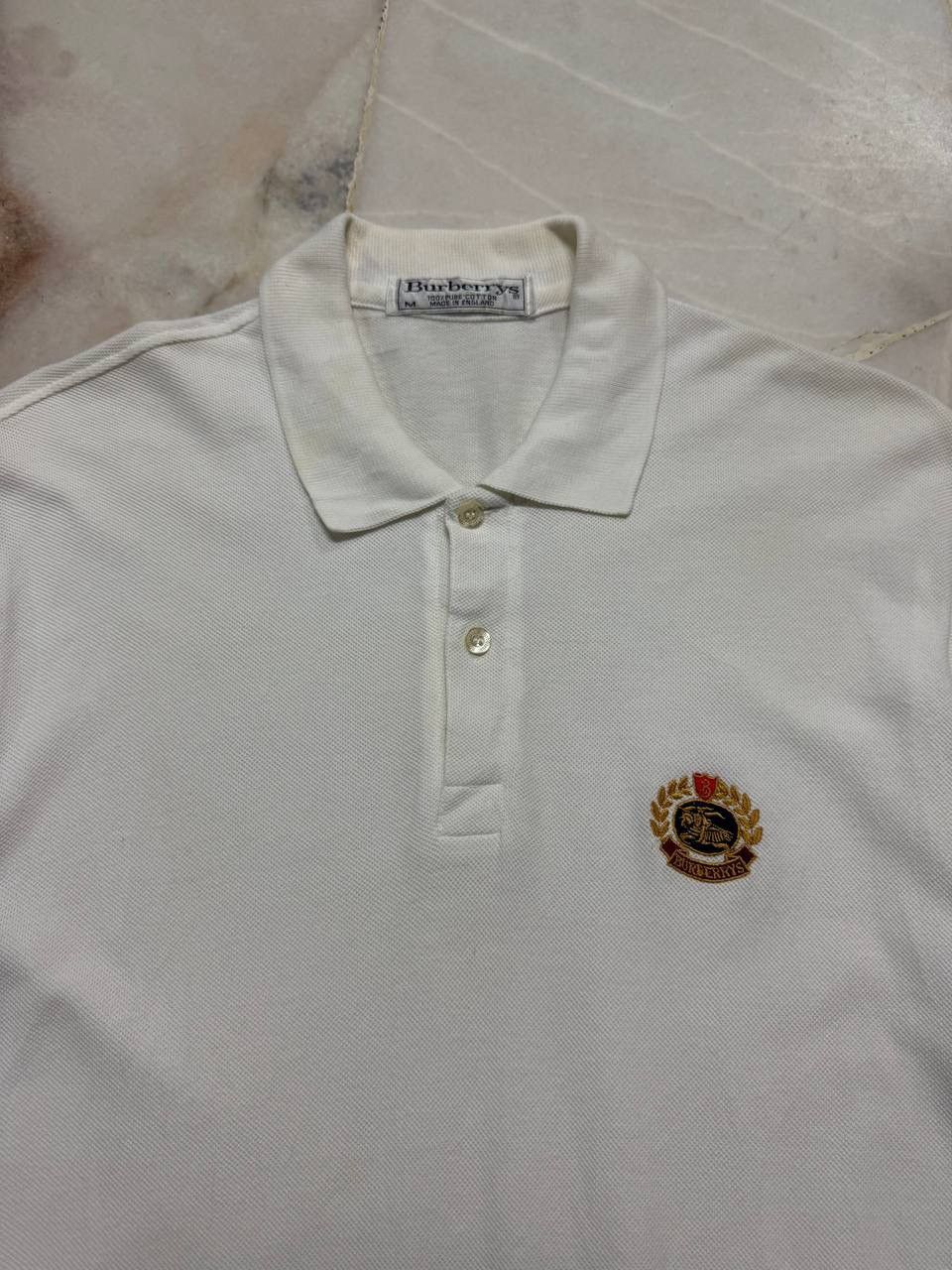 Burberry Vintage 90's Burberrys Polo White Tee Made In England Size US M / EU 48-50 / 2 - 2 Thumbnail