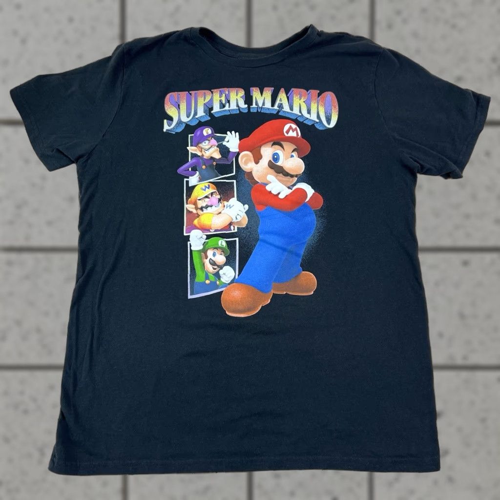 Vintage Super Mario T-Shirt Black Graphic XL Men Regular Size Retro Graphic Tee Size US XL / EU 56 / 4 - 1 Thumbnail