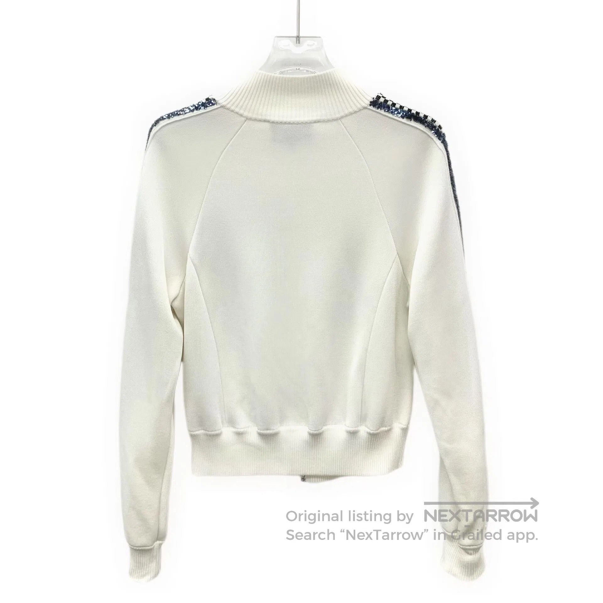 Chanel Chanel White Logo Crystal Embroidered Stand Collar Zip Lon Size XS / US 0-2 / IT 36-38 - 2 Thumbnail