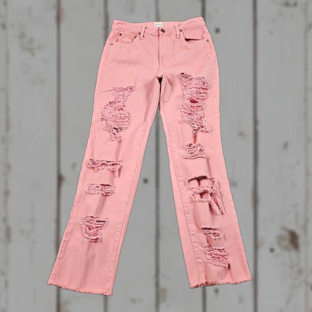 ALICE + OLIVIA Jeans Womens 28 Pink Distressed Ripped Girlfriend High Rise Denim 28x30