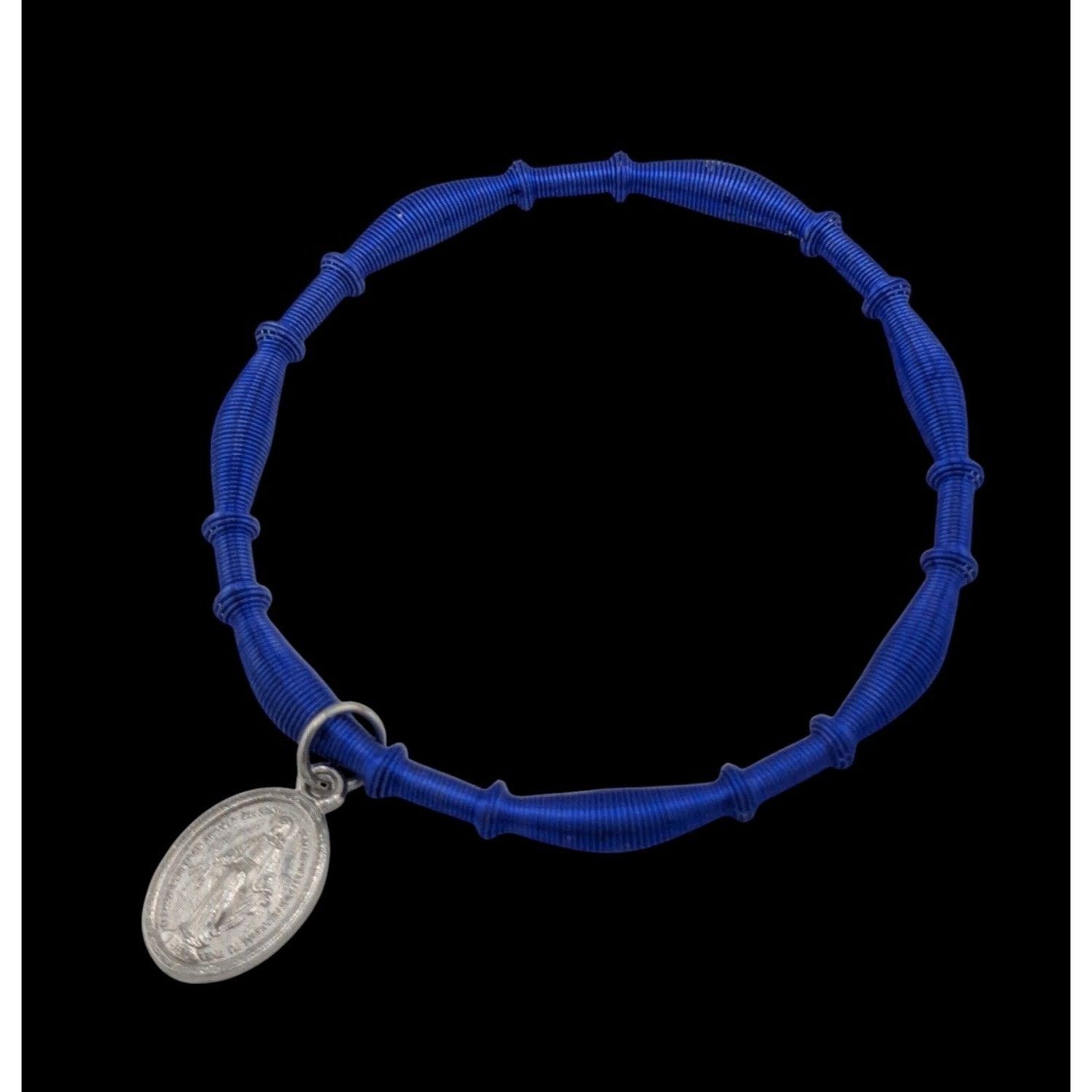 Other Religious Miraculous Medal Charm Bracelet On Blue Coiled Wir Size ONE SIZE - 2 Thumbnail