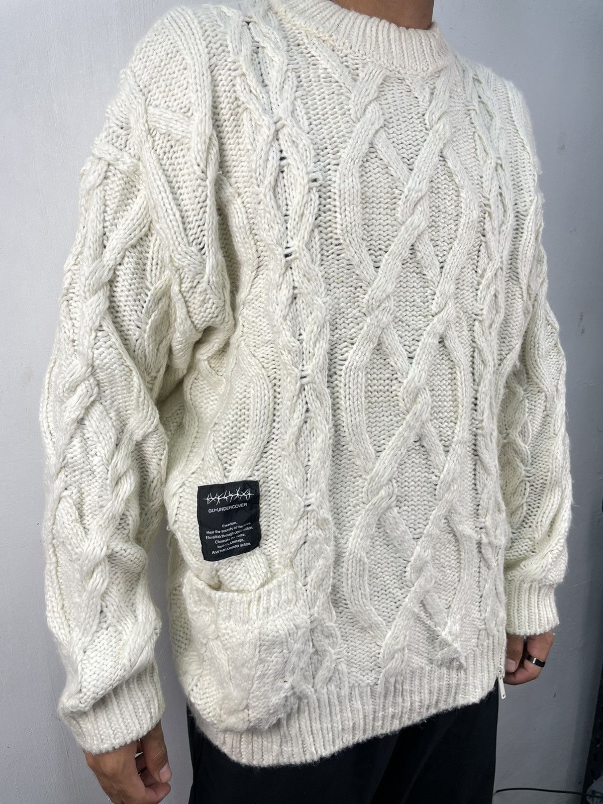 Undercover 🇯🇵 Undercover Sweater Cable Knit Oversized Baggy White Size US L / EU 52-54 / 3 - 3 Thumbnail
