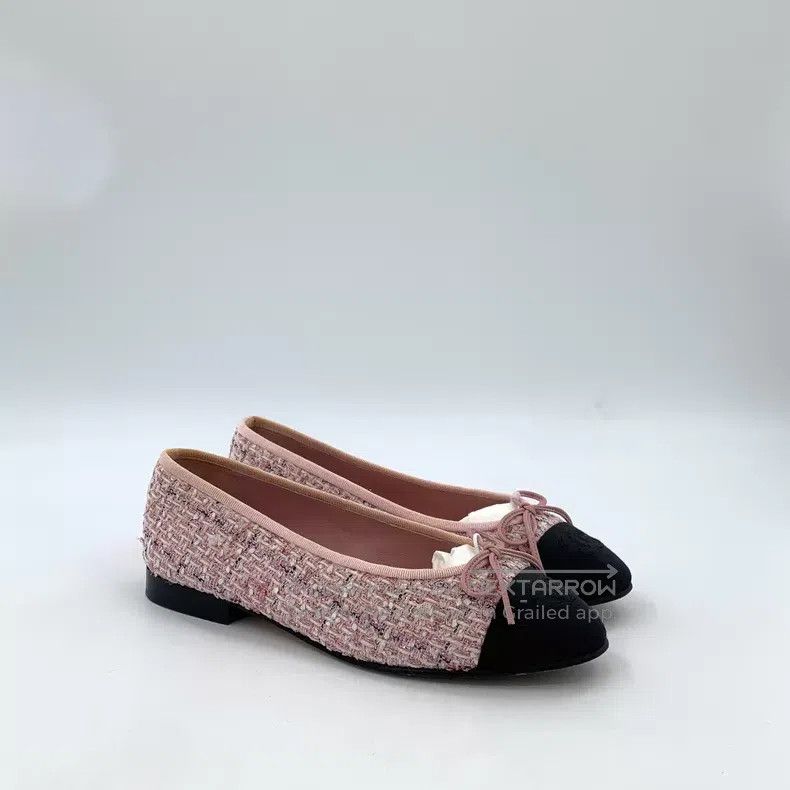 Chanel Chanel Light pink bow woven tweed casual flat shoes Size US 5 / IT 35 - 2 Thumbnail