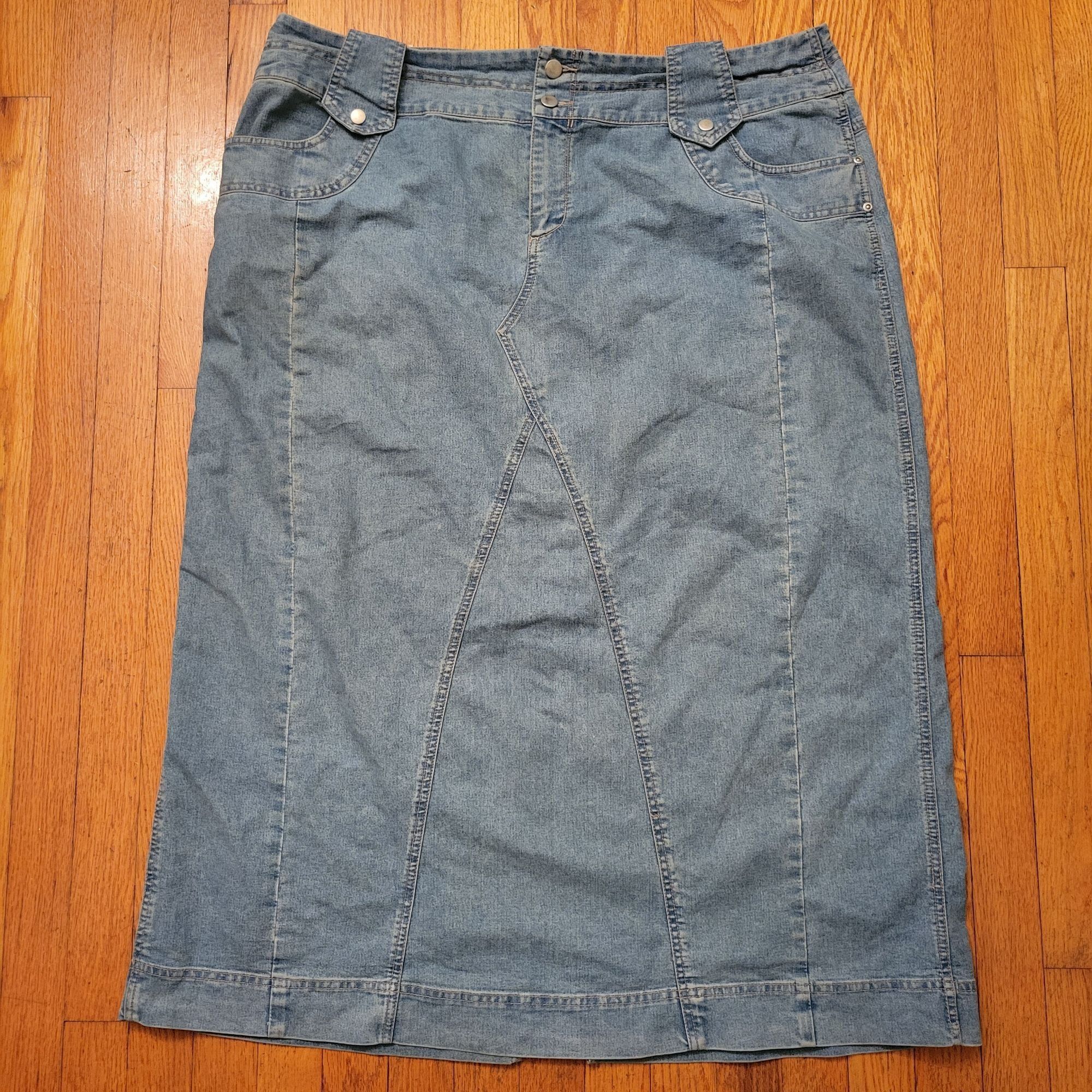 Other Lisa Dee 22 Blue Jean Denim Long Skirt Back Slit Yellowstone Size 40" / US 18 - 1 Thumbnail