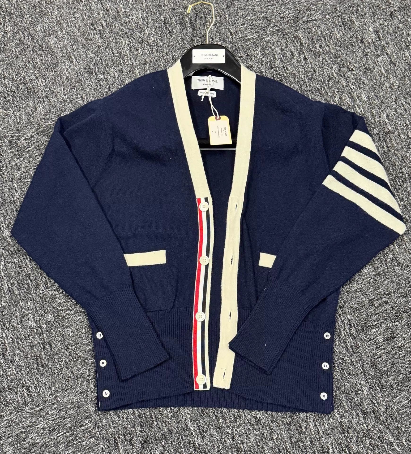 Thom Browne Thom Browne Navy White Piping Cashmere Cardigan 3 Size US L / EU 52-54 / 3 - 3 Thumbnail
