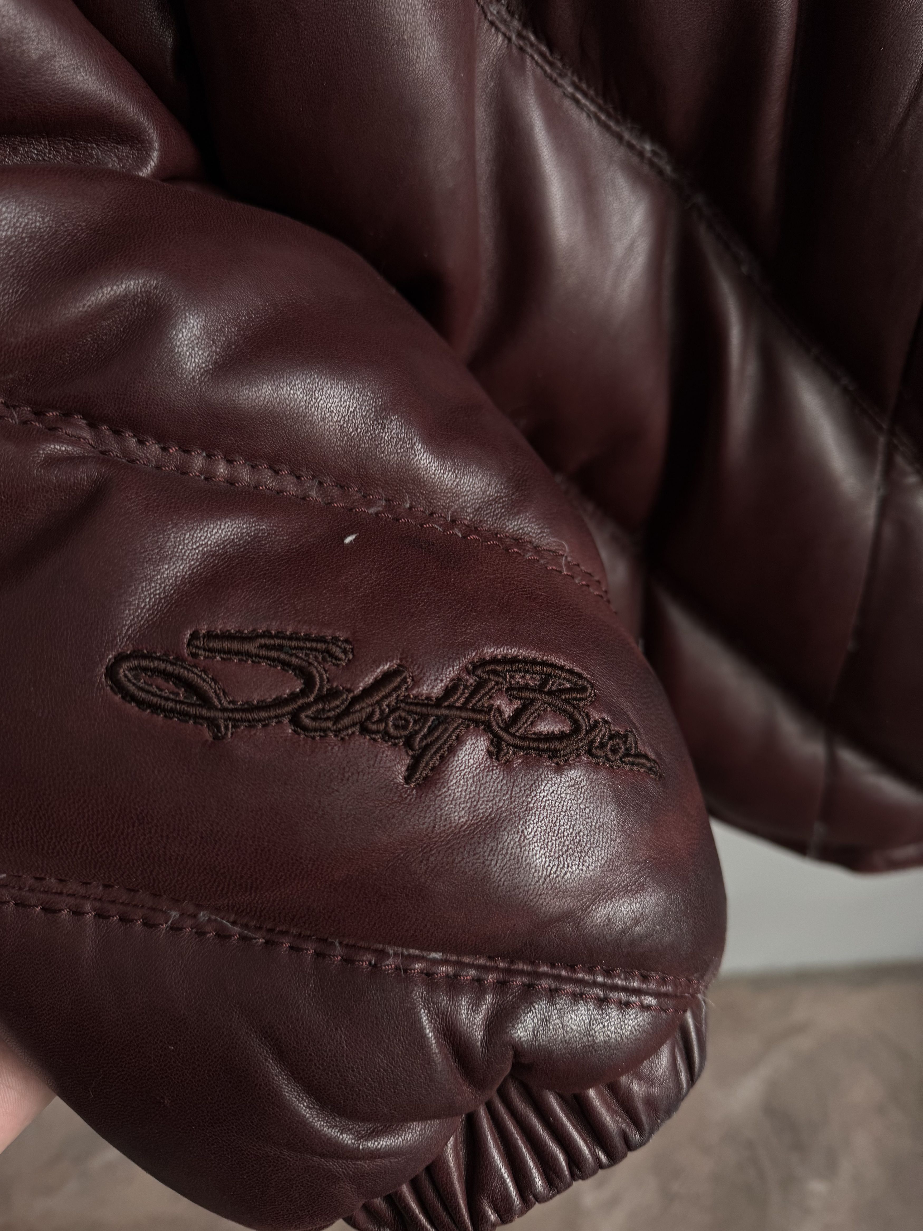 Schott Schott Leather Down Puffer Burgundy Jacket Size XXL Size US XXL / EU 58 / 5 - 7 Thumbnail