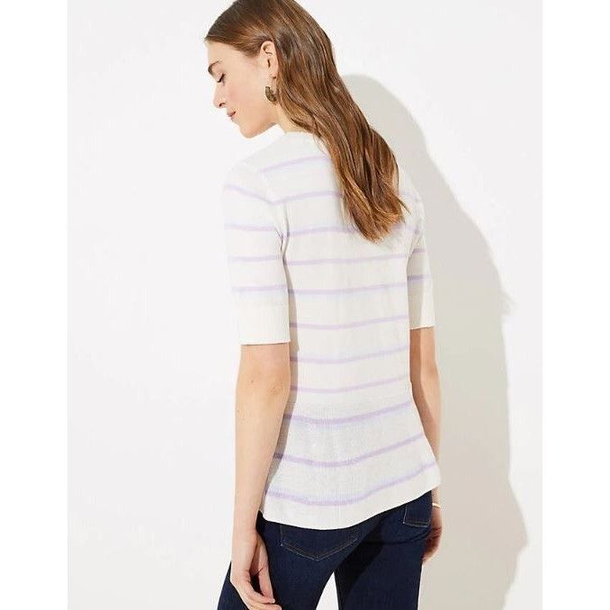 Loft Striped Cream & Lavender Knit Tunic Top With 3/4 Sleeves pet Size ONE SIZE - 14 Thumbnail