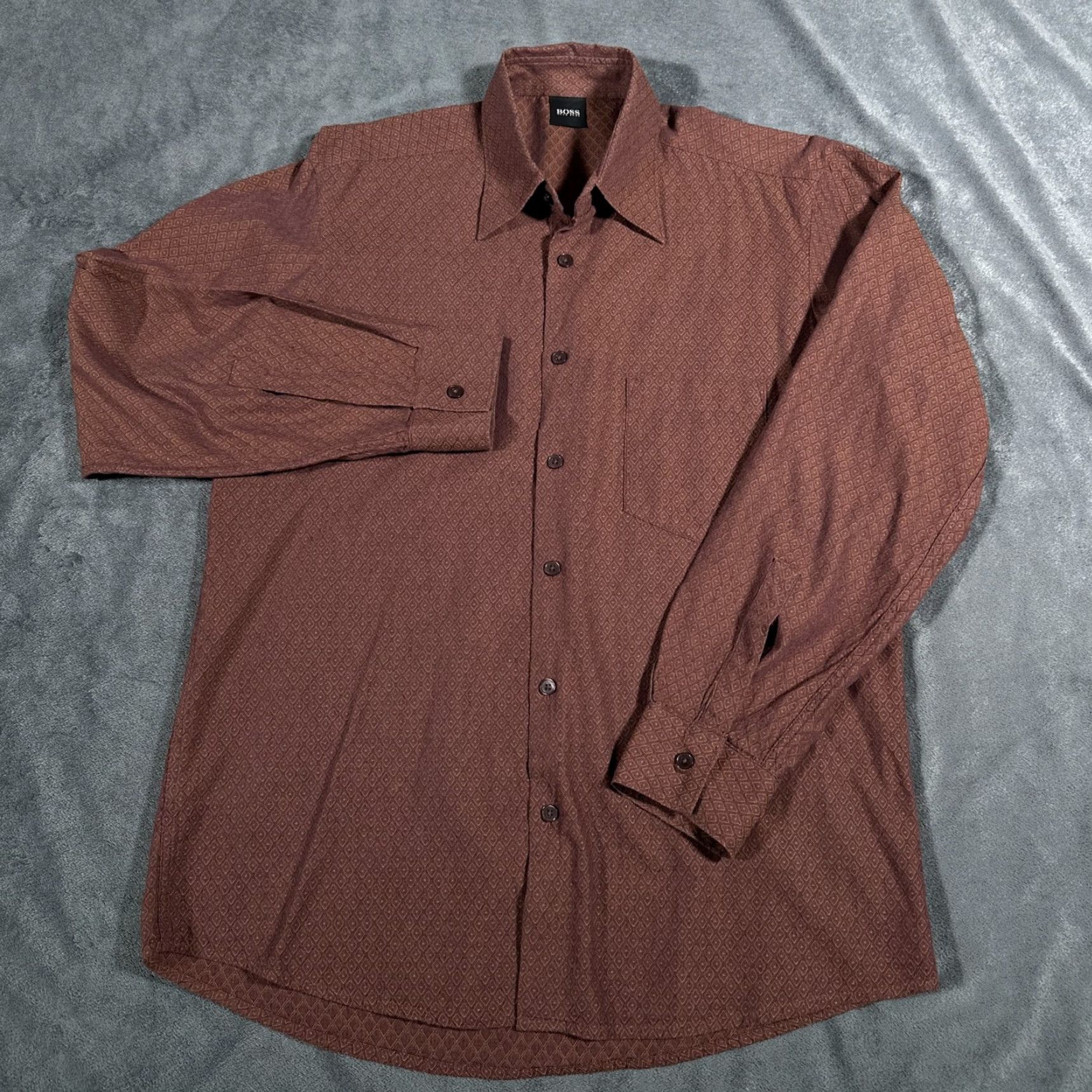 Hugo Boss VINTAGE HUGO BOSS Men's Shirt Long Sleeve Button-Up Collared Cotton Geometric 90s Fall Spring Summer Winter Size US S / EU 44-46 / 1 - 3 Thumbnail