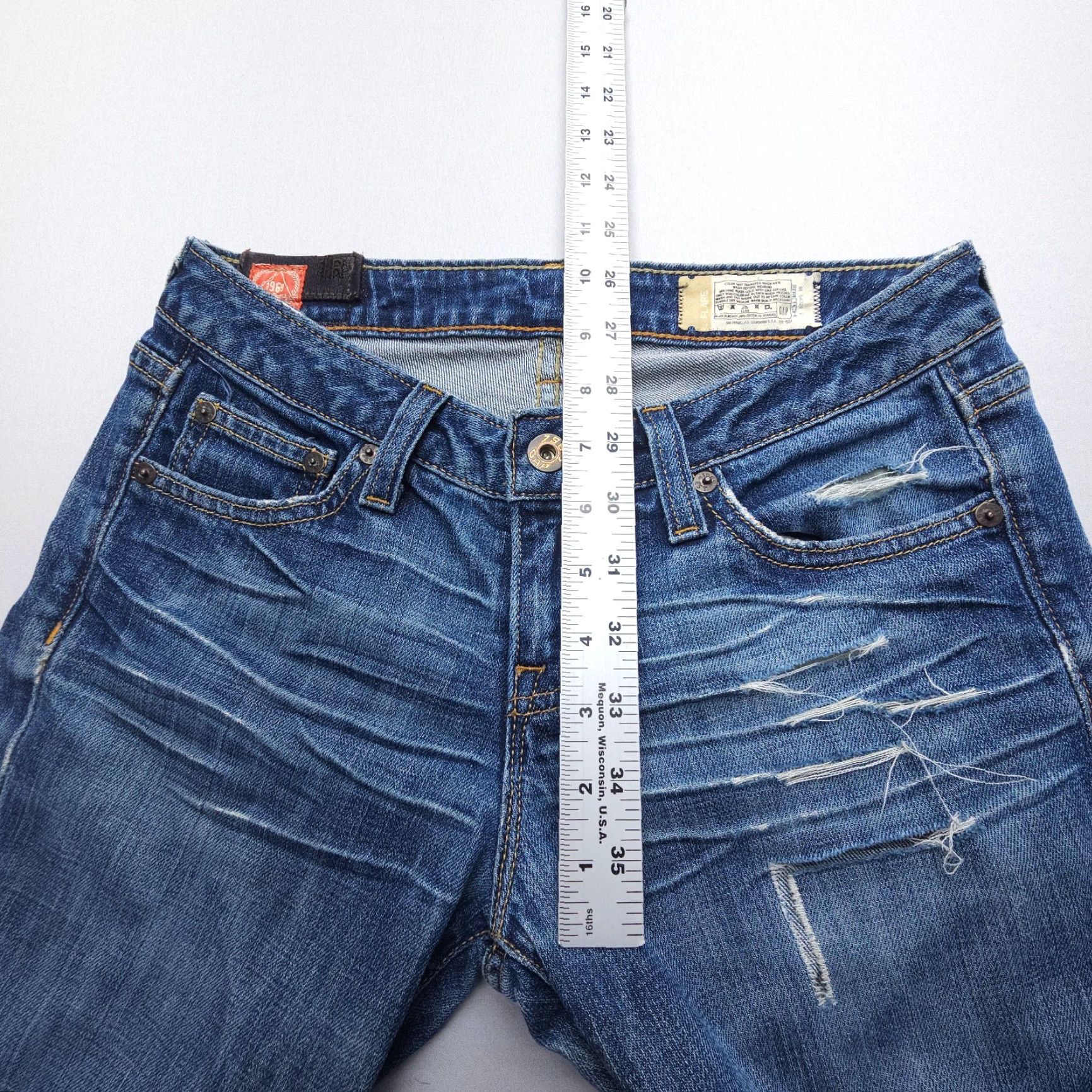 Gap VINTAGE Gap 1969 Jeans Flared 27x32 Dark Blue 5-Pocket Denim Stretch Juniors 2006 USA 90s Boho Festival Hippie Size 25" / US 0 / IT 36 - 6 Thumbnail