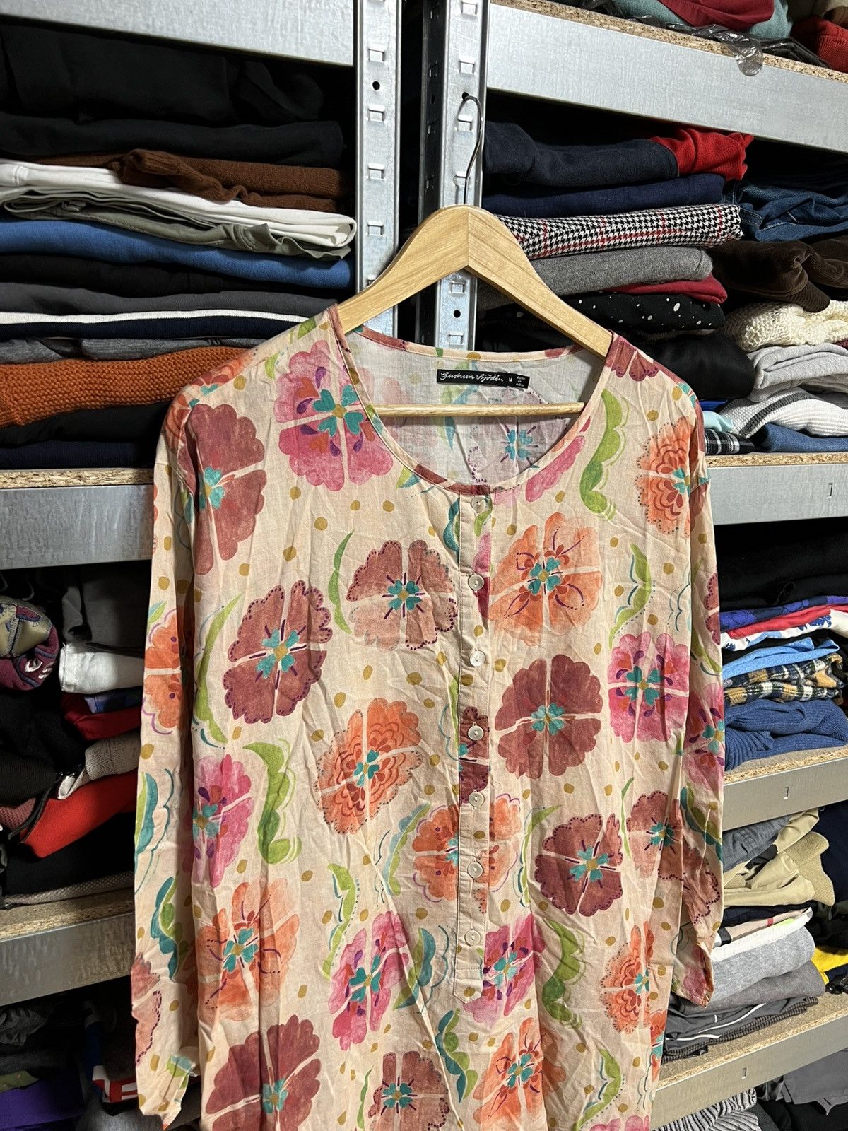 Gudrun Sjoden Gudrun Sjoden Button Tunic Top Flower Print Long Sleeve Sz M Size M / US 6-8 / IT 42-44 - 2 Thumbnail
