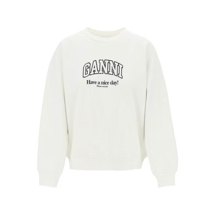 image of Ganni O1S22I1N0524 Oversized Sweatshirt In Ivory, Women's (Size XS)