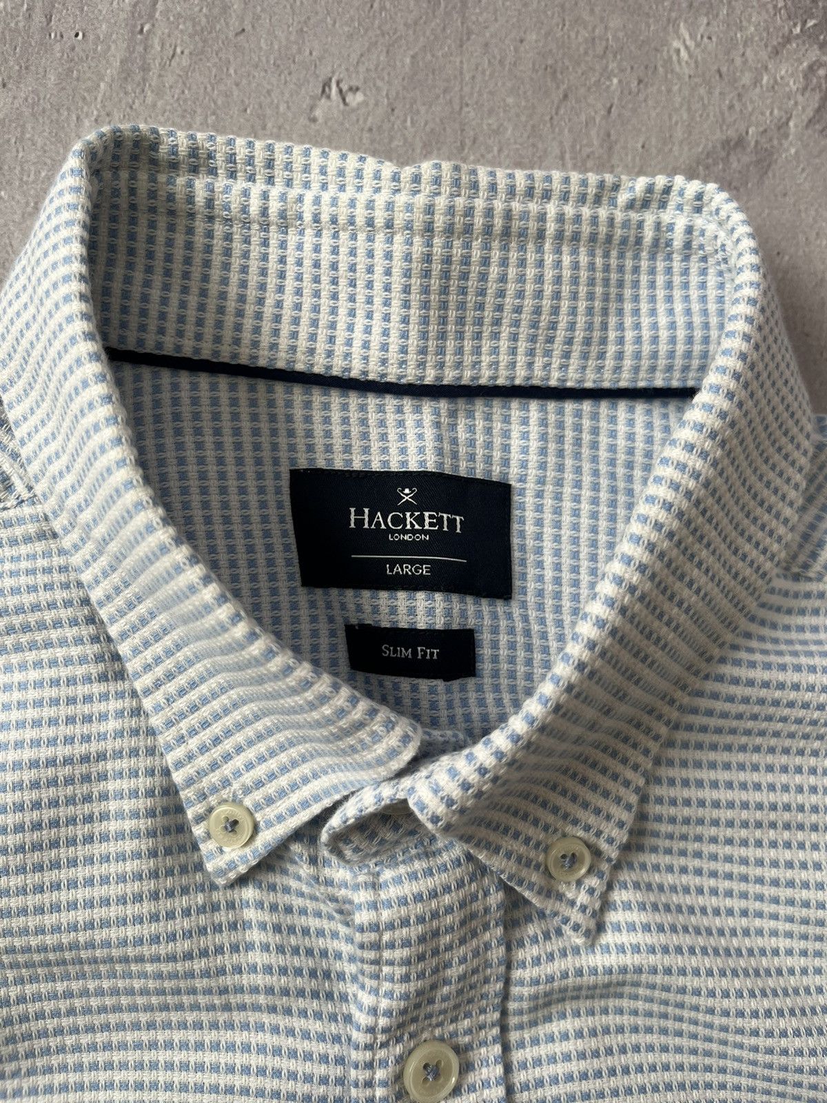 Hackett Hackett Slim Fit Jacquard Weave White/Blue Shirt Size L Size US L / EU 52-54 / 3 - 3 Thumbnail