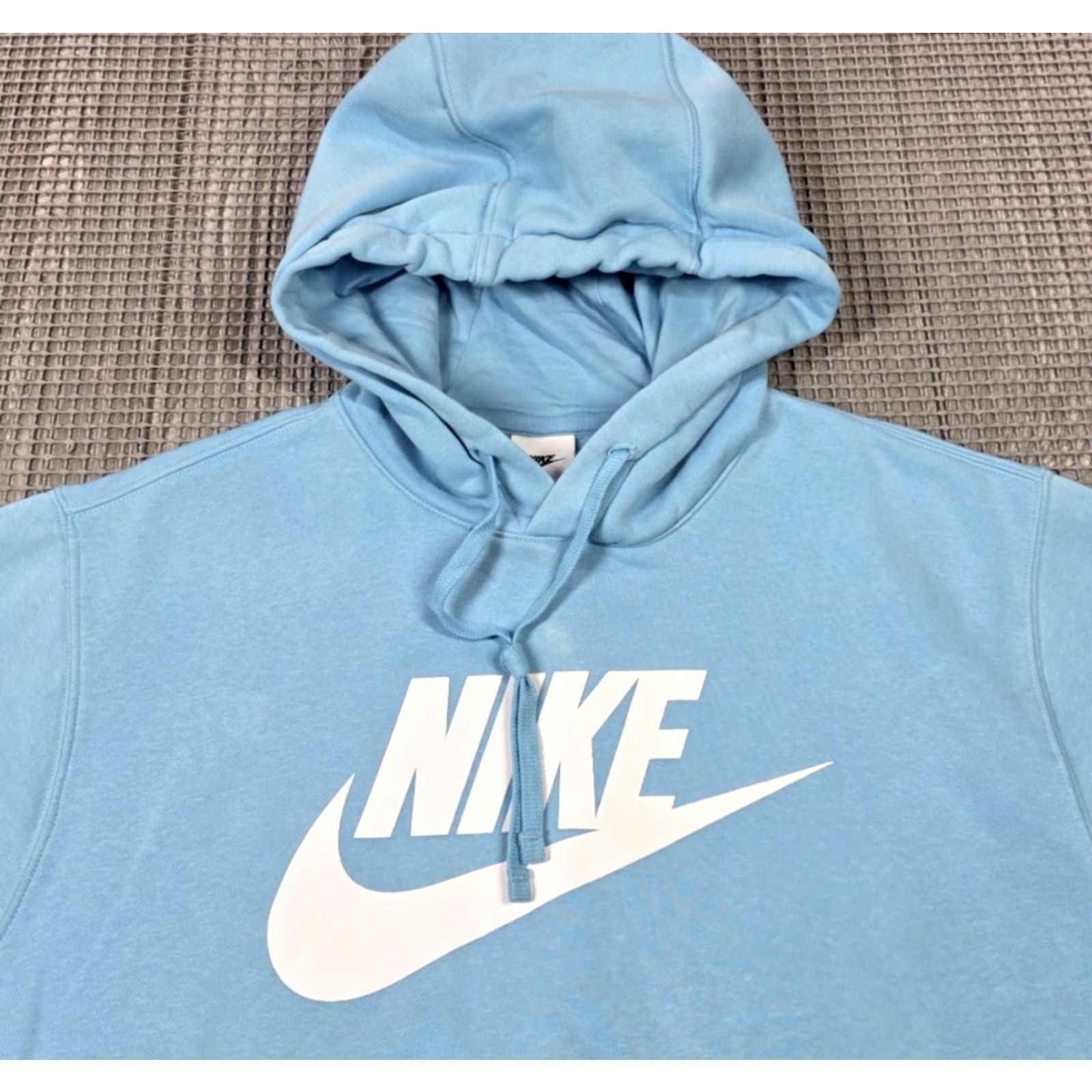 Nike Sportswear Club Fleece L Hoodie Big Spell Out Logo Heather Blue Drawstring Mens L Hoodie