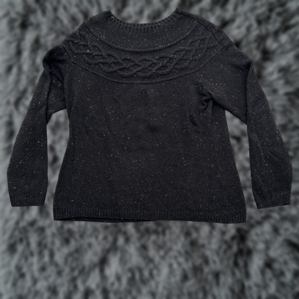 Talbots VINTAGE Talbots Sweater M Petite Black Cable-Knit Speckled Preppy Grandmacore Academia Womens Pullover Long Sleeve Size M / US 6-8 / IT 42-44 - 1 Thumbnail