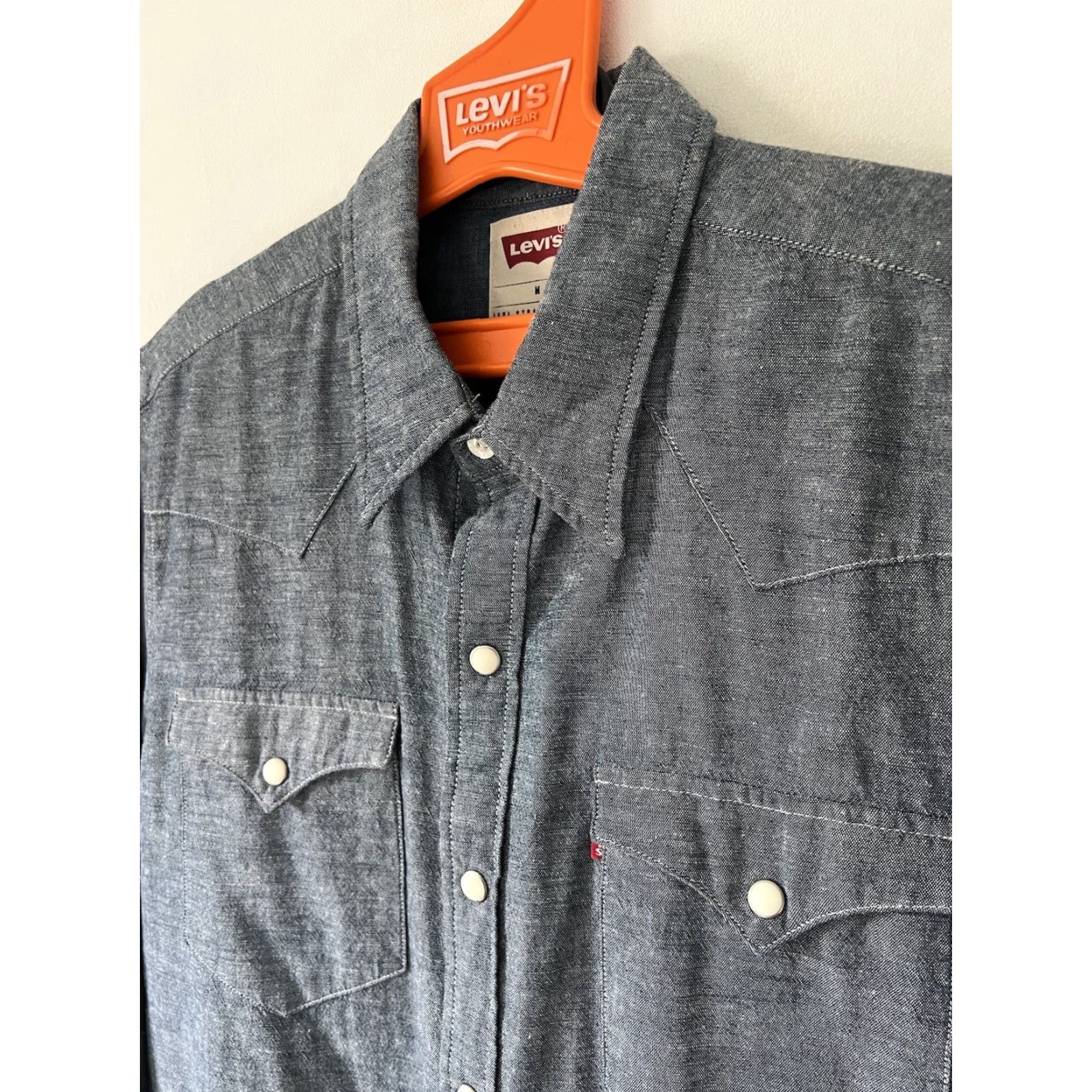Levi's VINTAGE LEVIS Chambray Barstow Western Shirt M 2014 Pearl Snaps Mint Blue Solid Mens Regular Size US M / EU 48-50 / 2 - 2 Thumbnail
