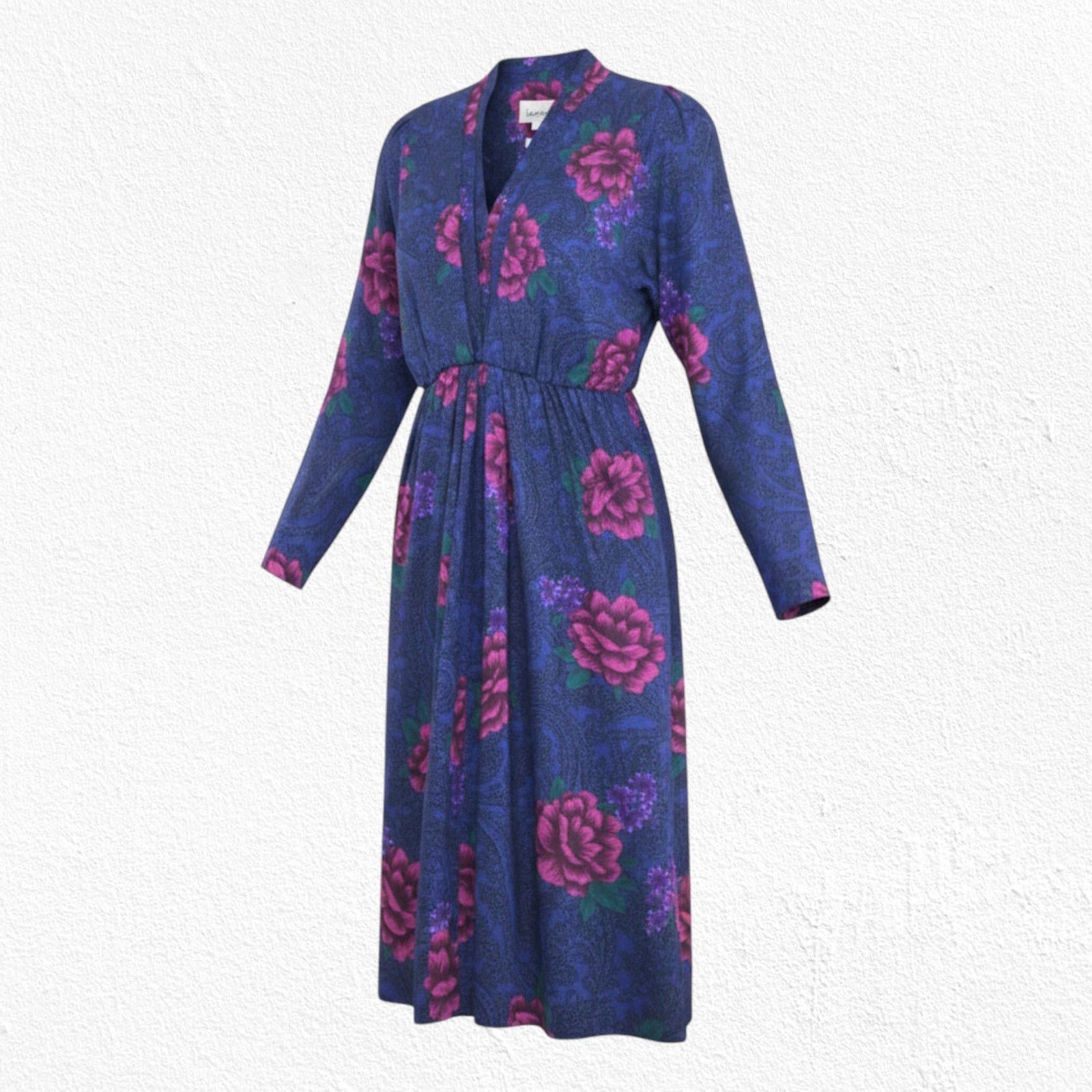 Vintage Vintage Blue Purple Floral Paisley Rayon Midi Dress Size 10 Size L / US 10 / IT 46 - 1 Thumbnail