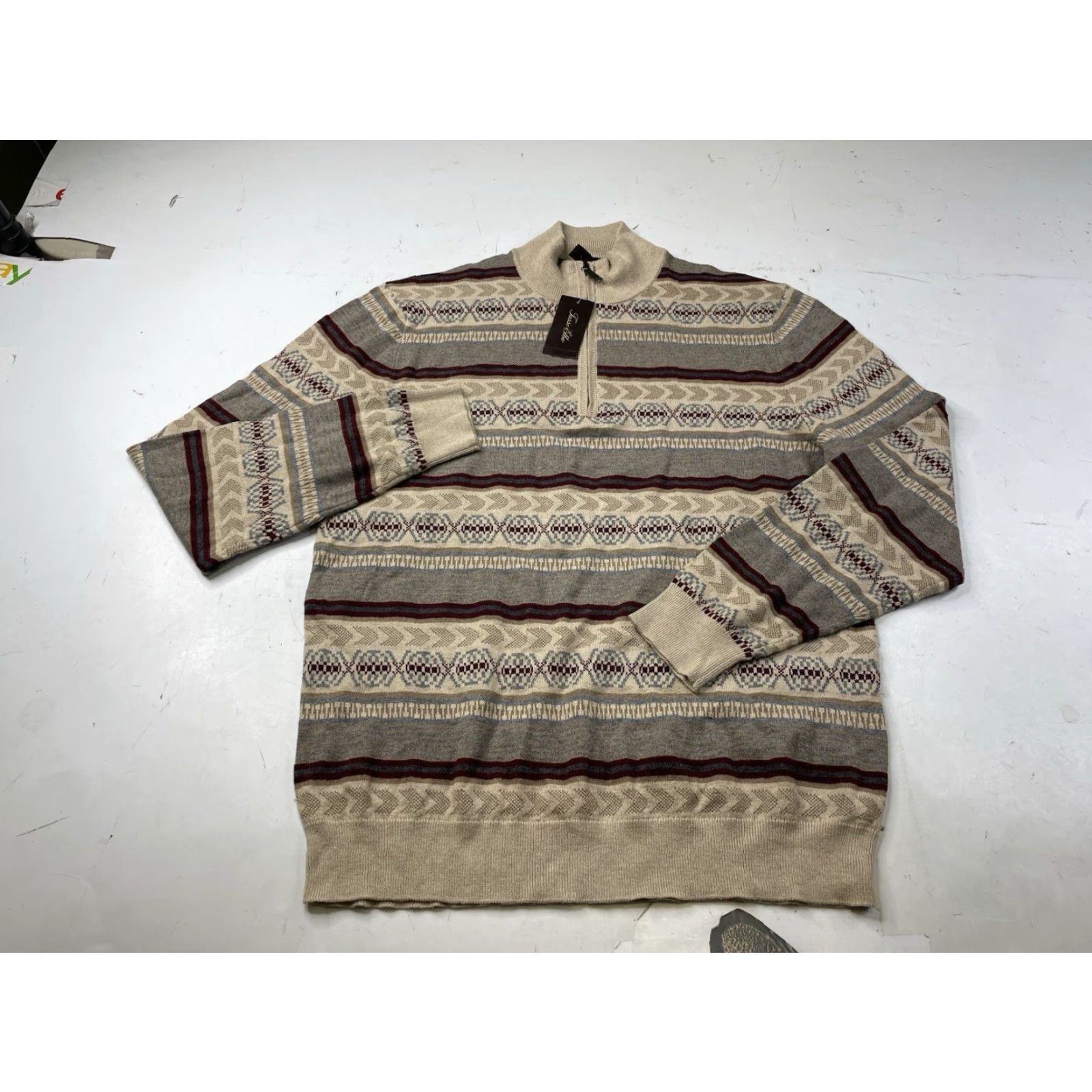 Tasso Elba Tasso Elba Sweater 1/4 Zip Pullover Men L Fair Isle Multicolor Knit Cashmere Blend Size US L / EU 52-54 / 3 - 2 Thumbnail