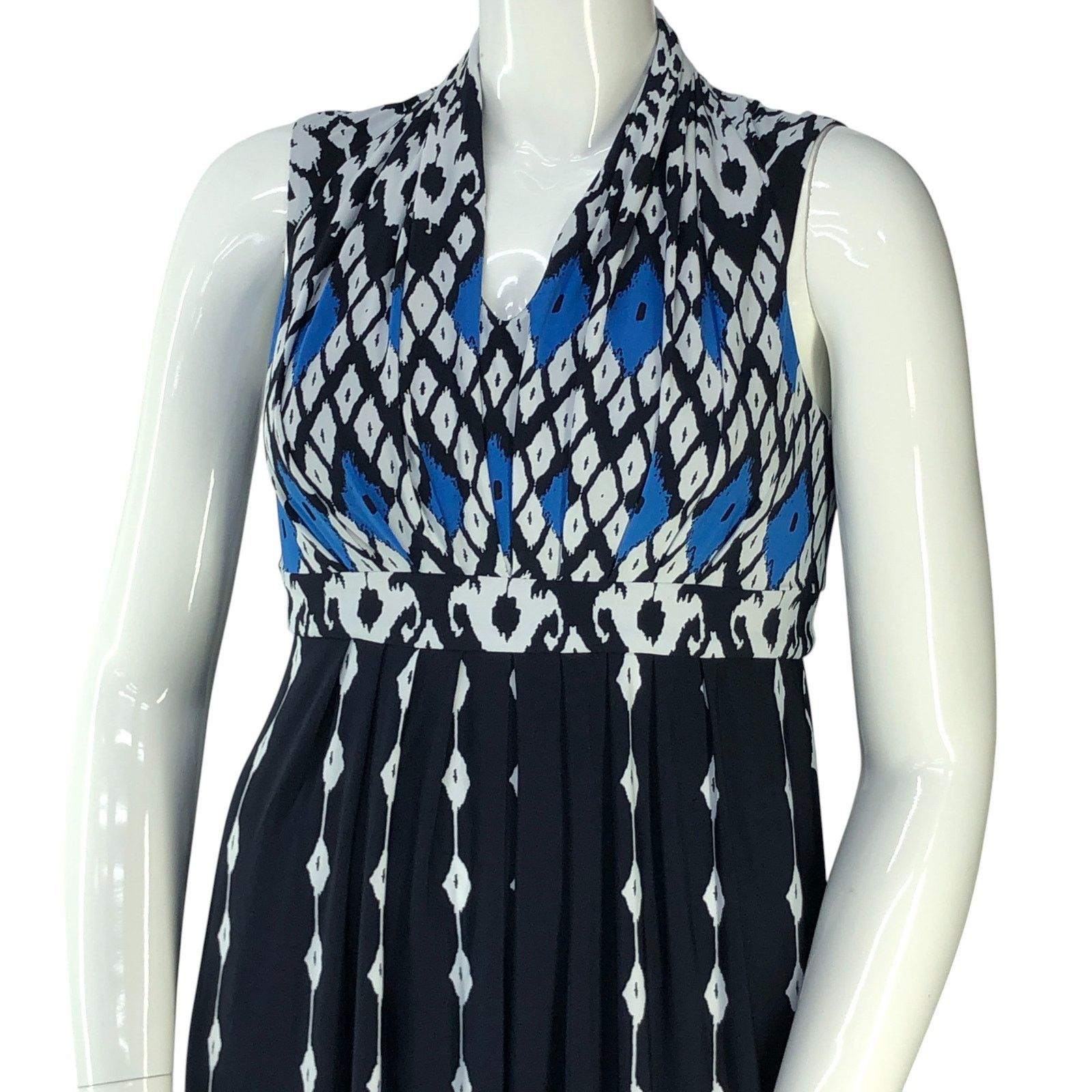 Chicos Size 1 US 8 Dress Maxi Sleeveless Ikat Stretch Blue