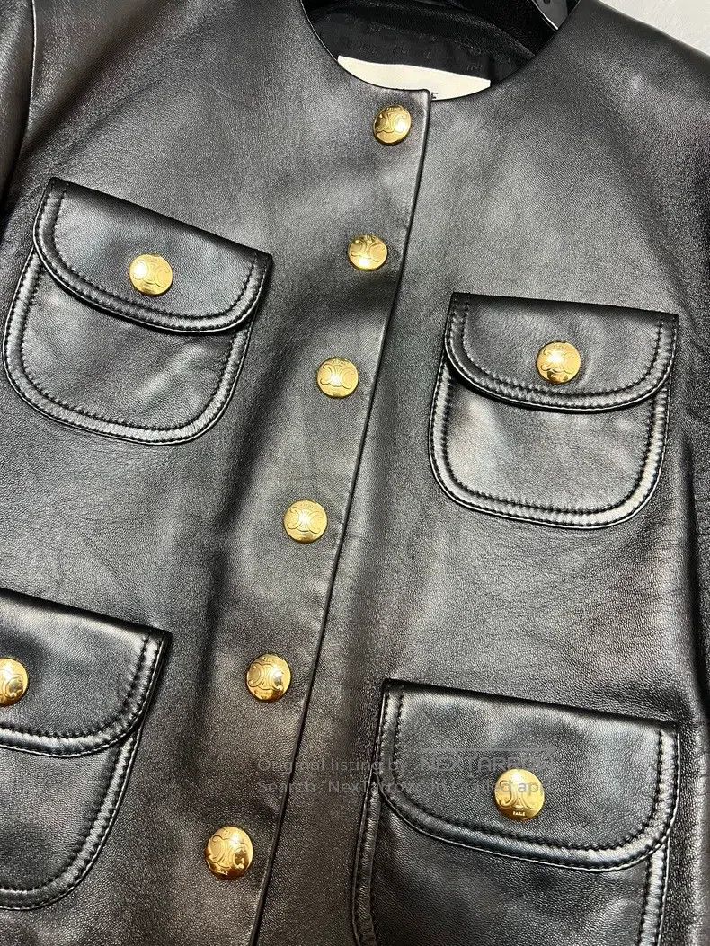 Celine Celine Four-pocket Leather Triumph Gate Gold Buckle Jacket Size XXS / US 00 / IT 34 - 4 Thumbnail