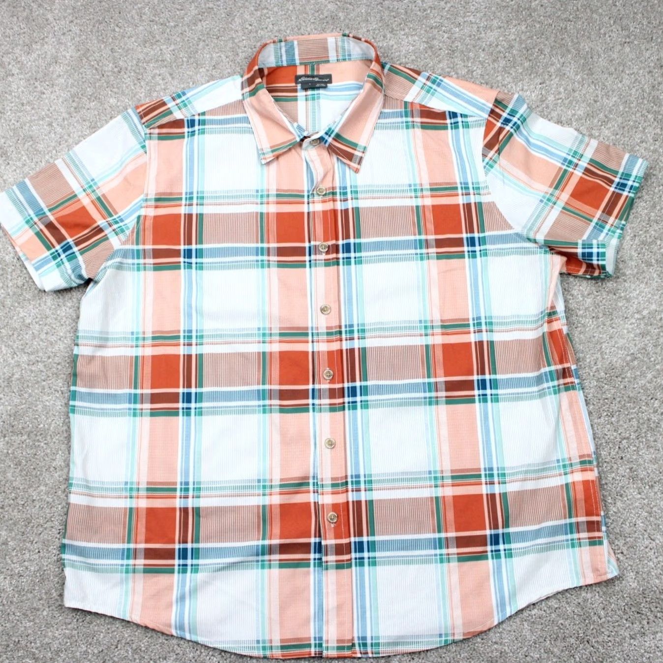 Eddie Bauer Eddie Bauer Shirt Mens XL Green/Orange/White Button-Up Short Sleeve Plaid Classic Cotton-Polyester Stretch Size US XL / EU 56 / 4 - 2 Thumbnail
