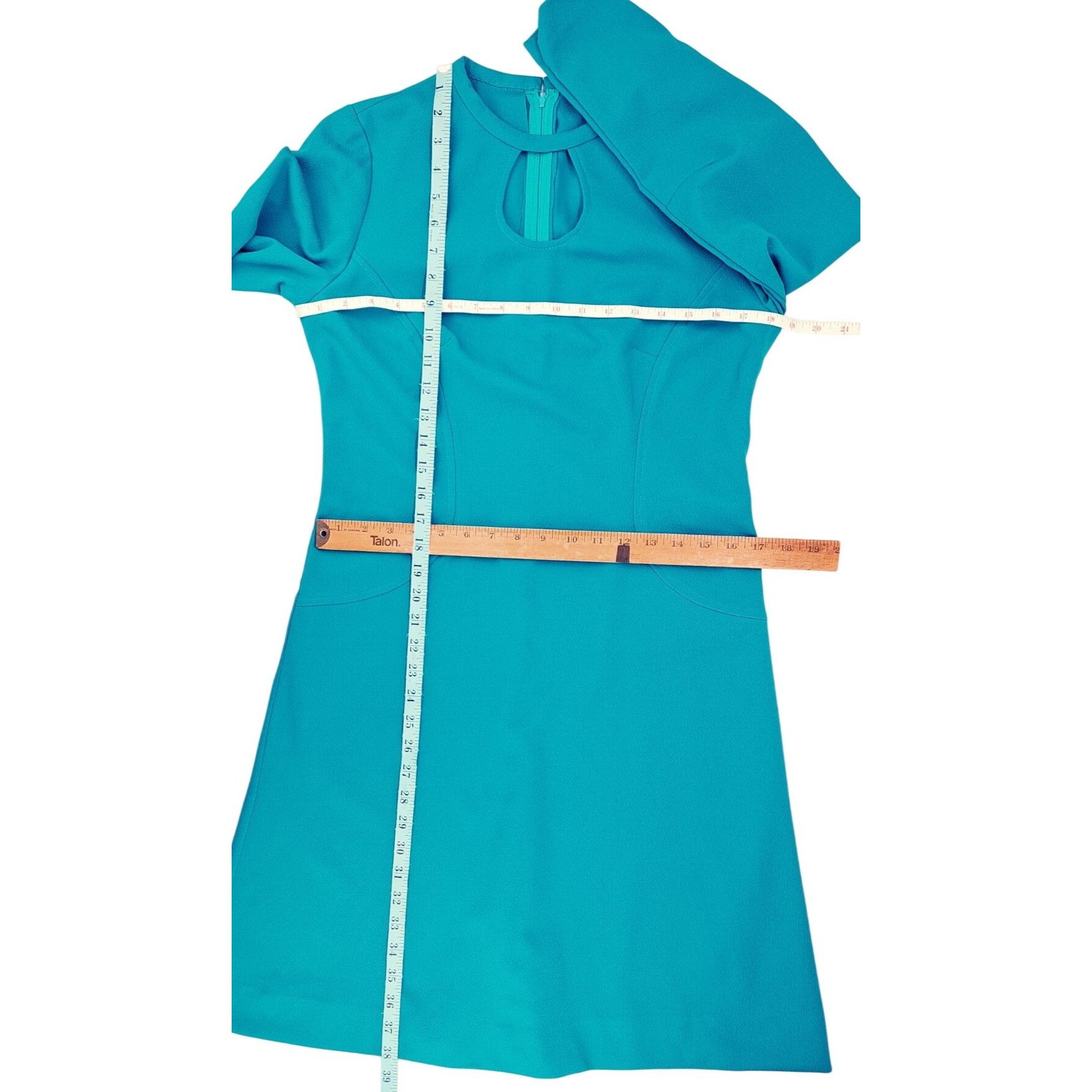 Handmade Vintage Handmade Turquoise Long-Sleeve A-Line Dress Keyhole Size M / US 6-8 / IT 42-44 - 8 Thumbnail