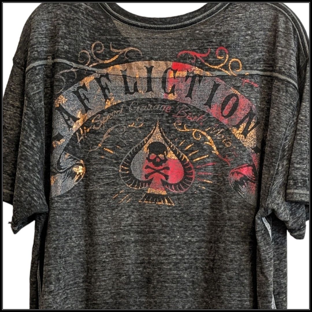 Affliction AFFLICTION American Customs Skull T-Shirt Red Gold Foil XL Size US XL / EU 56 / 4 - 4 Thumbnail