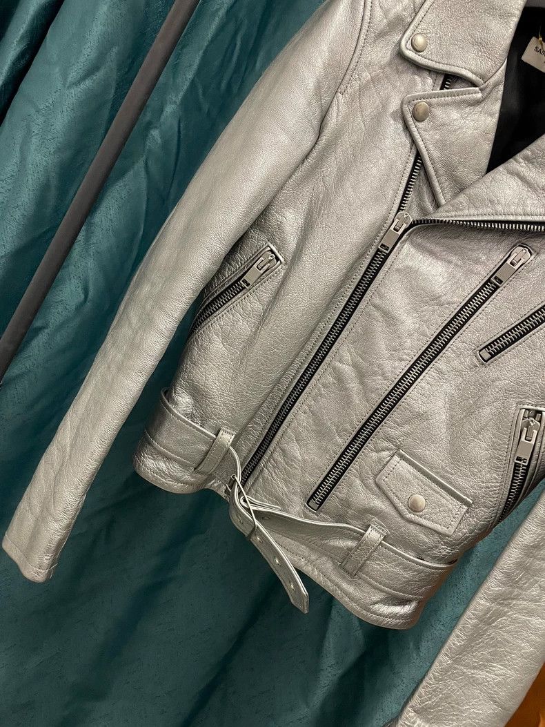 Yves Saint Laurent Saint Laurent 13FW First Year Silver Leather jacket 2502-N Size XS / US 0-2 / IT 36-38 - 2 Thumbnail