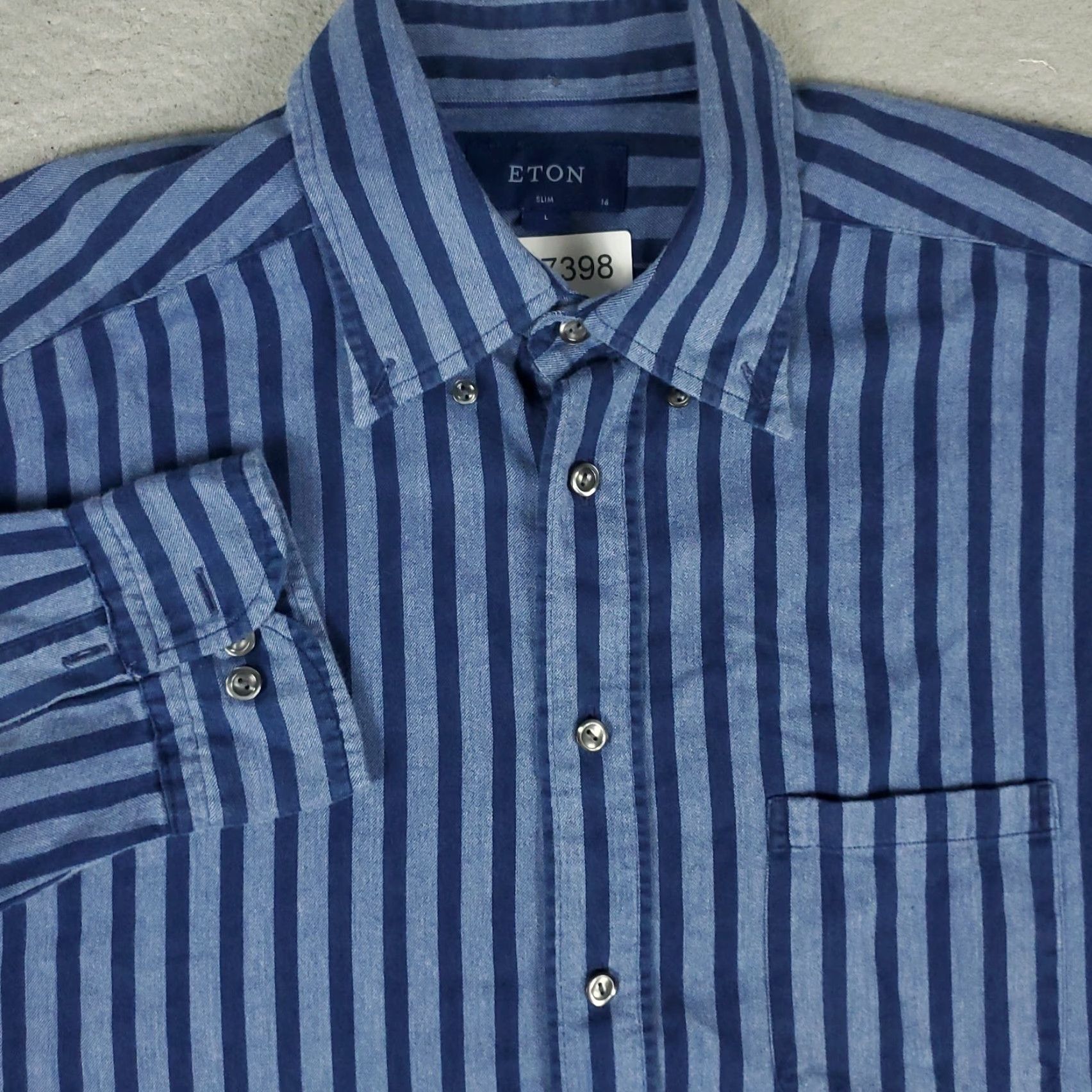 Eton Eton Mens Dress Shirt Striped Blue 16 41 Large Long Sleeve Button Up Collared Classic 100% Cotton Regular Size 42R - 2 Thumbnail