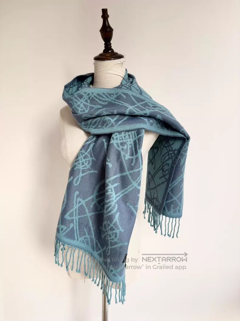 Vivienne Westwood Vivienne Westwood Blue Two-Tone Embroidered Saturn Scarf Size ONE SIZE - 1 Thumbnail
