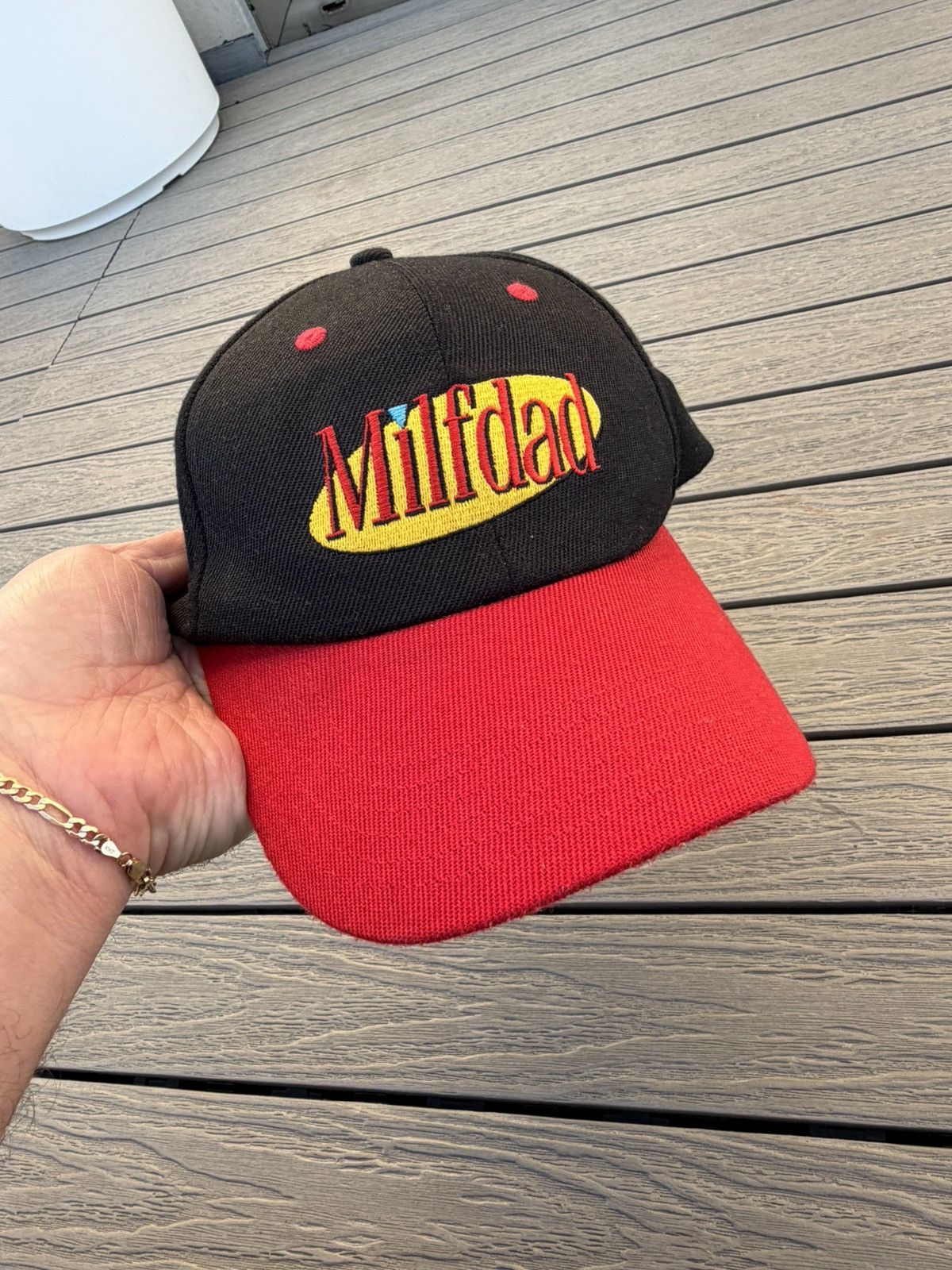 Milfdad Vintage MILFDAD Seinfeld Parody Snapback Hat Black Red Size ONE SIZE - 1 Thumbnail
