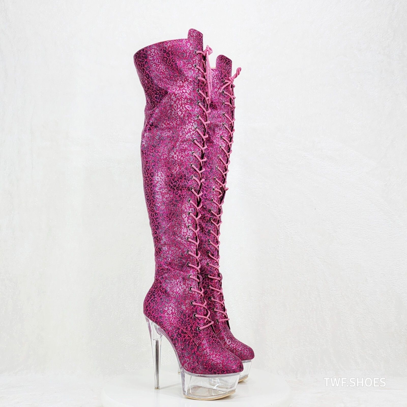 Other Bulls Purple Glitter Leopard Print OTK Clear Platform High H Size US 7.5 / IT 37.5 - 3 Thumbnail