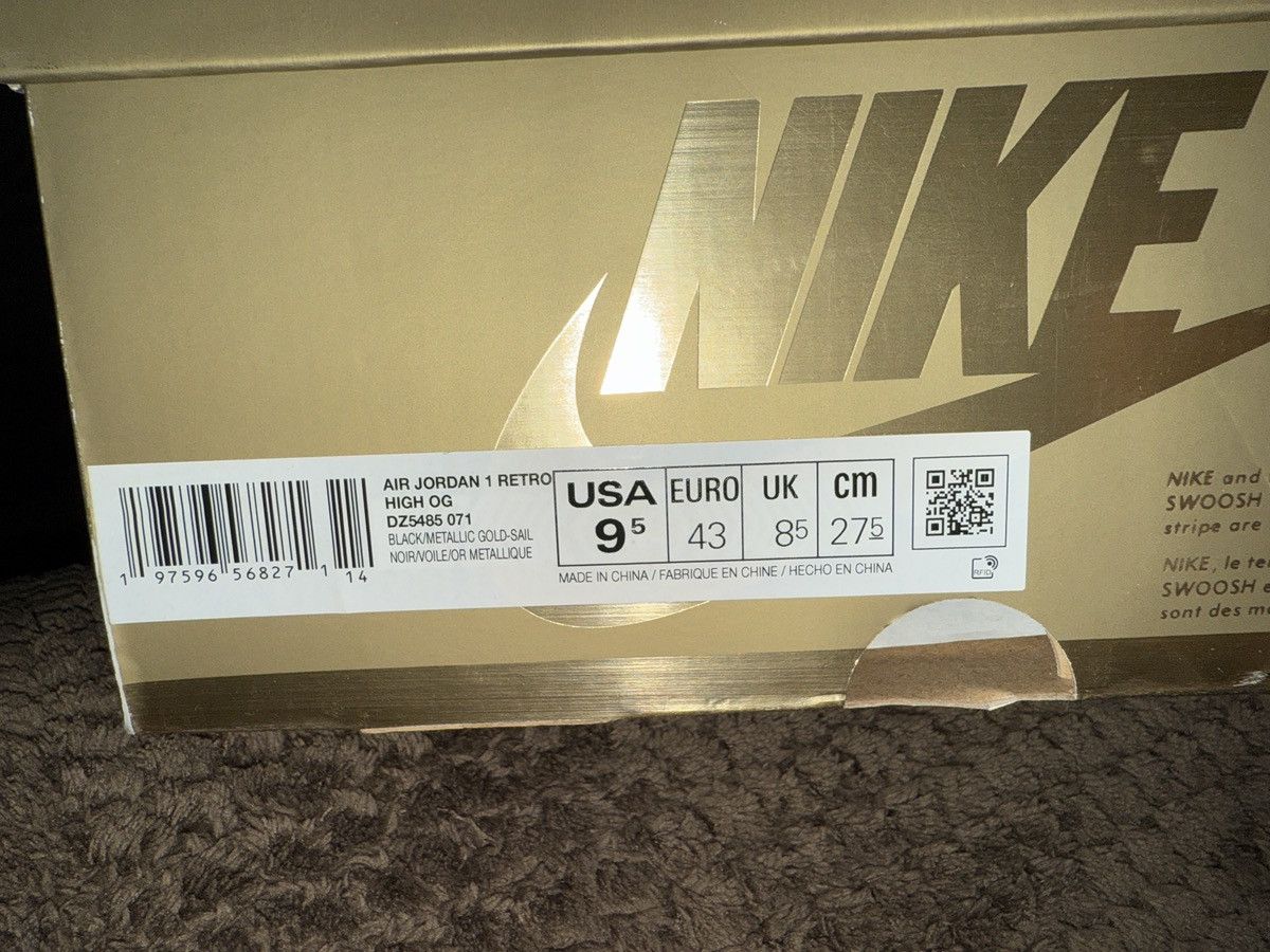 Nike Nike Air Jordan 1 Retro OG High Black/Metallic Gold Sail NEW Size US 9.5 / EU 42-43 - 15 Thumbnail